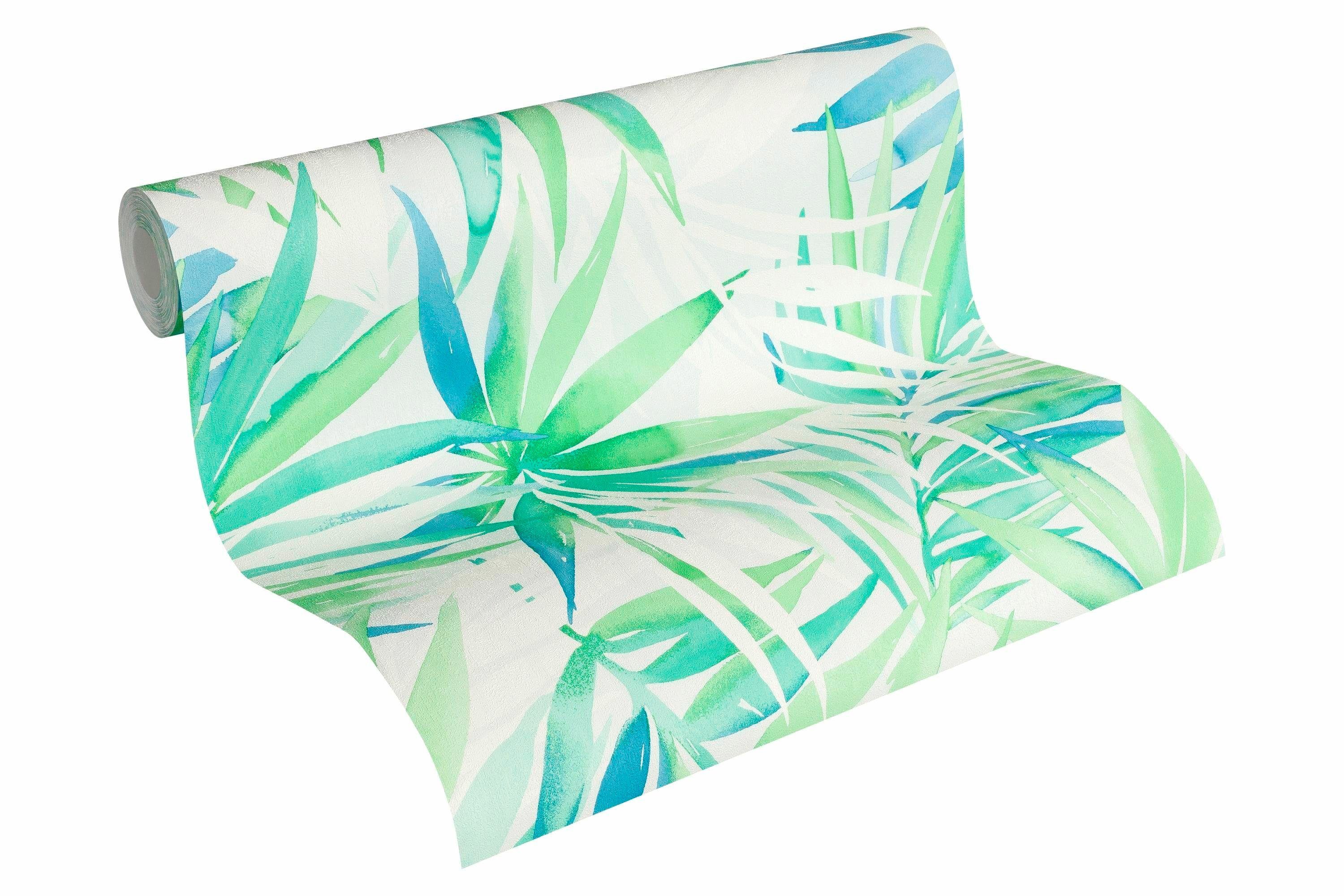 N. DESIGNDSCHUNGEL Natur Laura Schwarz tropisch, Tapete By Vliestapete PVC-frei Weiß botanisch, Floral Palmentapete,