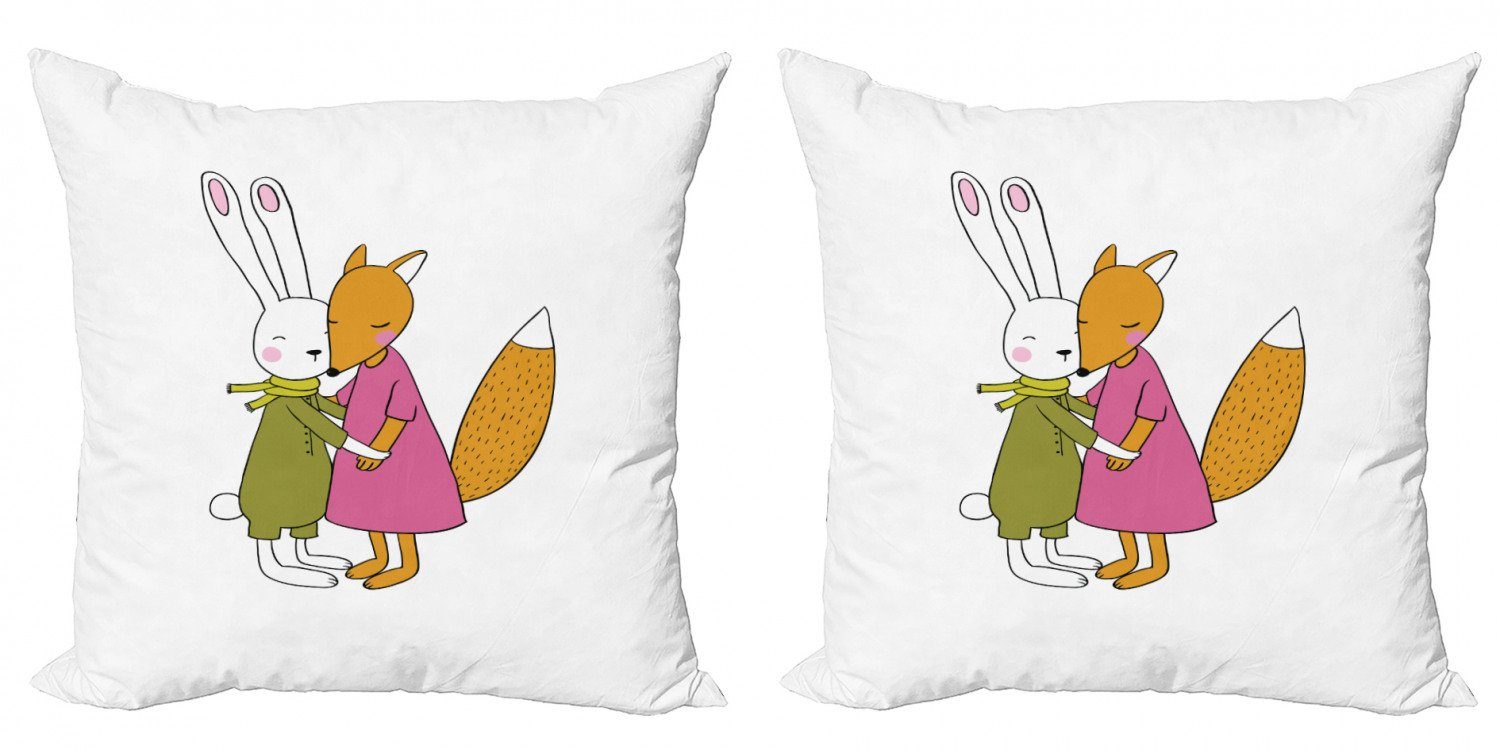 und Digitaldruck, Kissenbezüge Stück), (2 Hare Tier Accent Abakuhaus Modern Doppelseitiger Hugging Fox