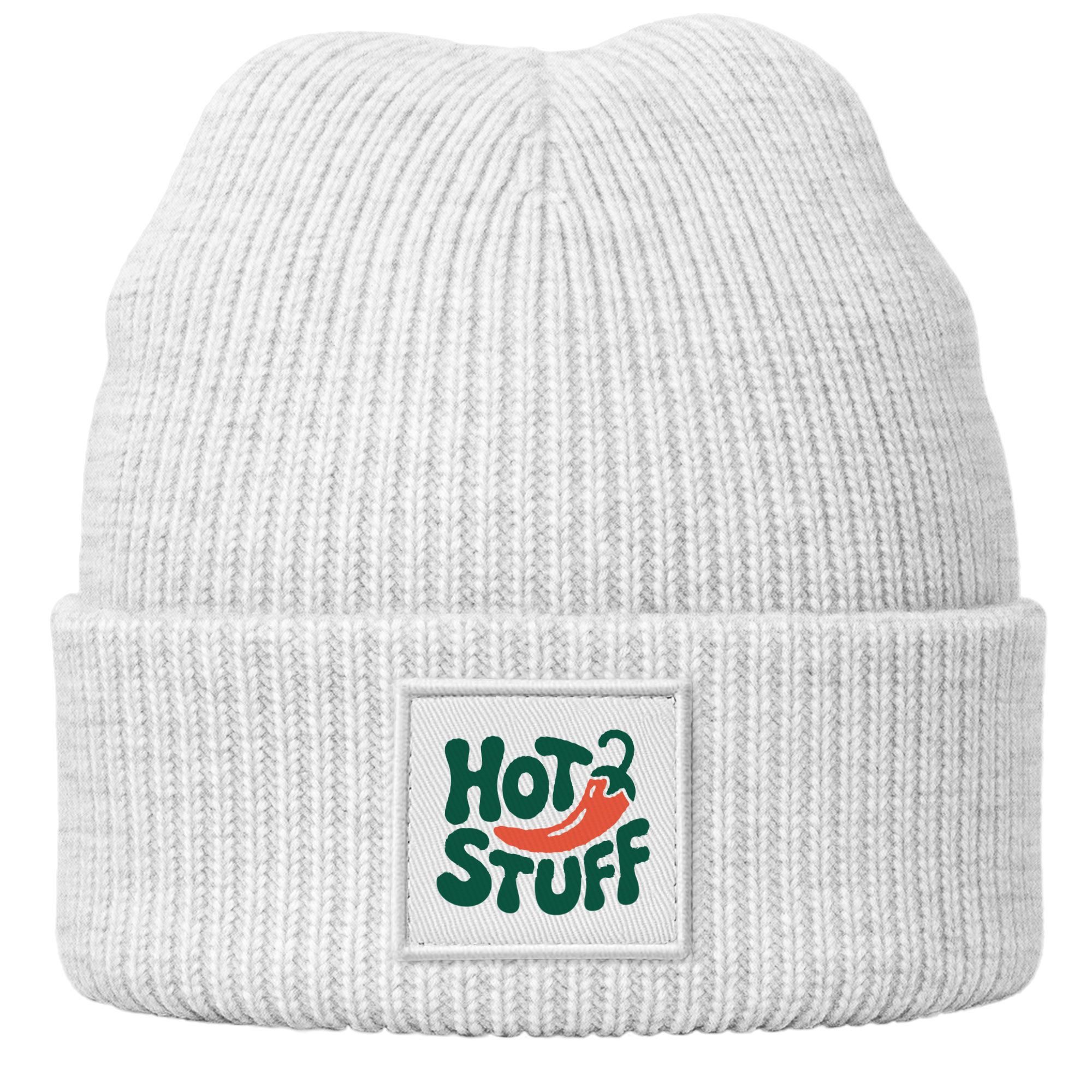 Strickmütze Damen Beanie Patch mit Aufdruck Hot Stuff Wintermütze Frauen