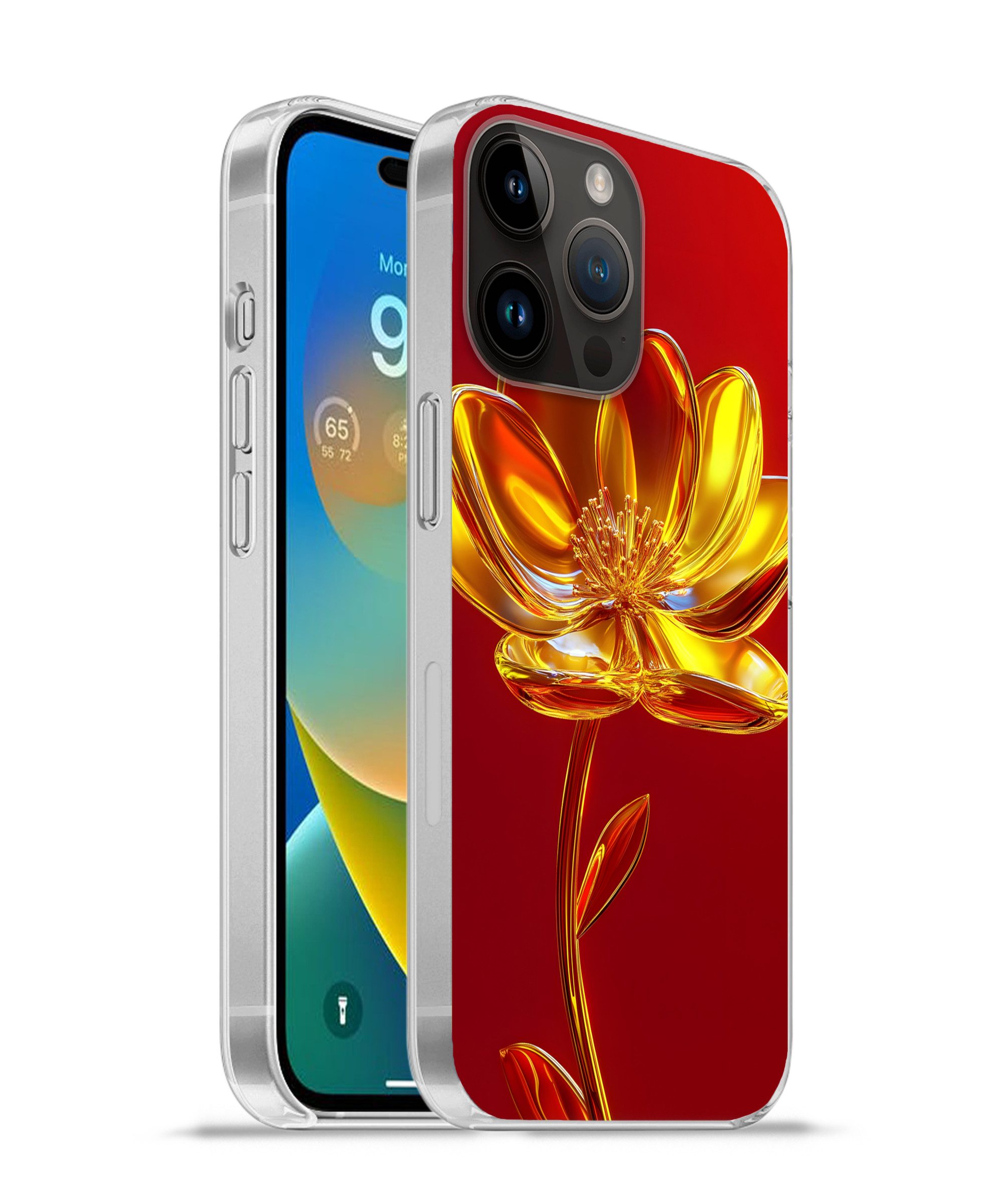 MuchoWow Handyhülle für Apple iPhone 14 Pro Blume - Gold - Gläser, Smartphone-Bumper, Print, Handy Schutzhülle Dünn