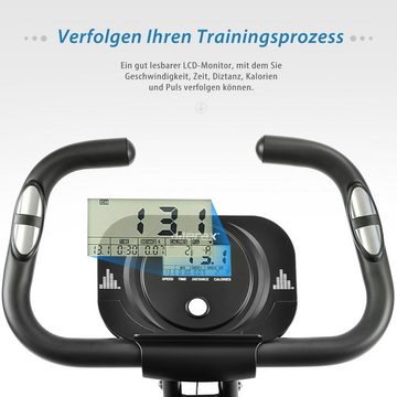 Fangqi Heimtrainer X-Bike, Magnetische Faltbares Fitnessfahrrad, Heimtrainer Speedbike Indoor Cycling mit LCD Anzeige und Widerstandsbänder (Brustgurt)