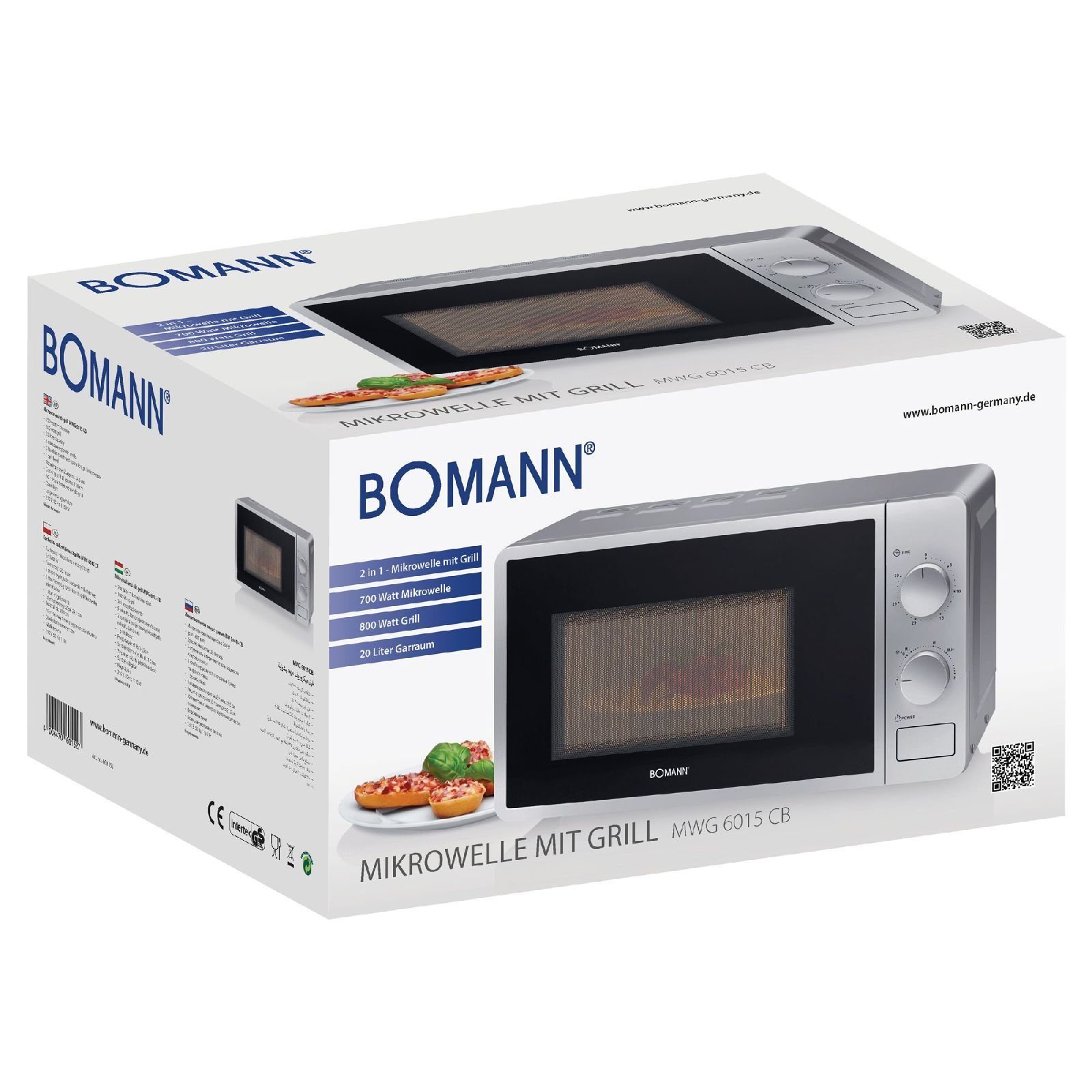 2-in-1 W BOMANN Mikrowelle 20L 6015 Mikrowelle 800 silber BOMANN Timer Grill MWG