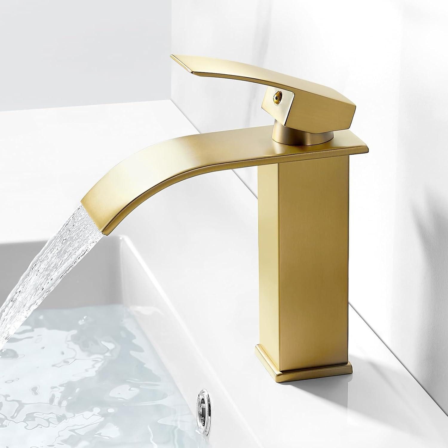 LuxusKollektion Waschtischarmatur Waschtischarmatur Wasserfall Einhandmischer Messing Gebürstetes Gold