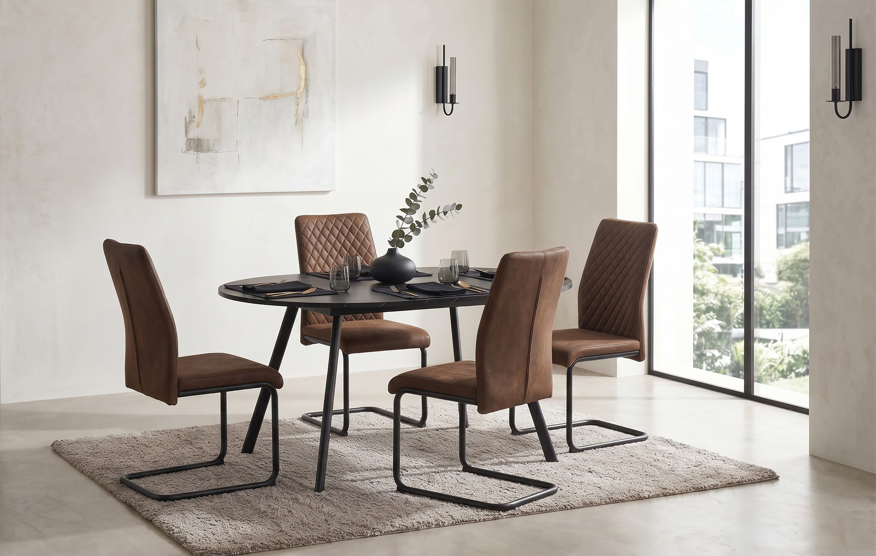 B&D home Essgruppe Essgruppe Till & Theo, (Set, 5-tlg., 1 Tisch / 4 Stühle), Runder Esstisch ausziehbar bis 145cm, Stühle in Microfaser