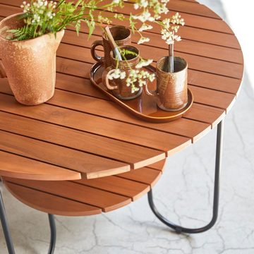Tikamoon Garten-Essgruppe Key Wood Garten-Loungetisch in Lattenoptik aus massivem Akazienholz