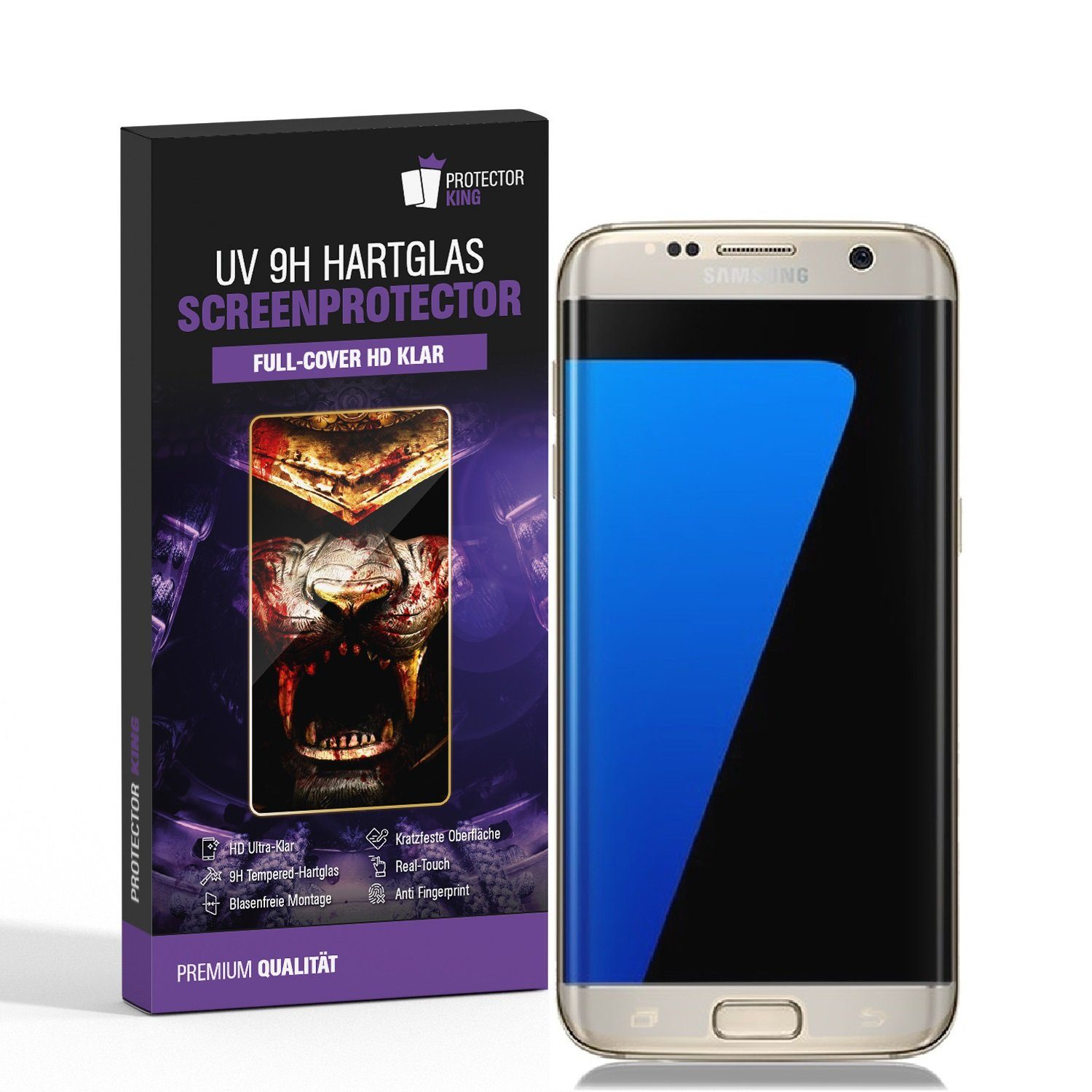 Protectorking Schutzfolie 2x 9H Hartglas für Samsung Galaxy S7 Edge FULL,  (2-Stück, 1-Set), FULL CURVED 9H Tempred Panzerglas 3D HD Ultra Klar