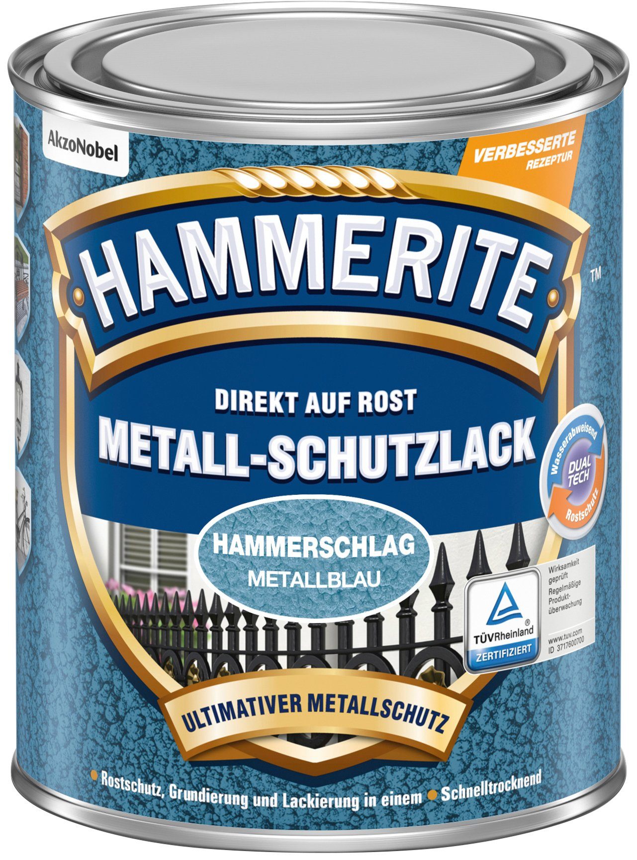 Hammerite  Metallschutzlack DIREKT AUF ROST, Hammerschlag, 0,75 Liter | Metallschutzlacke