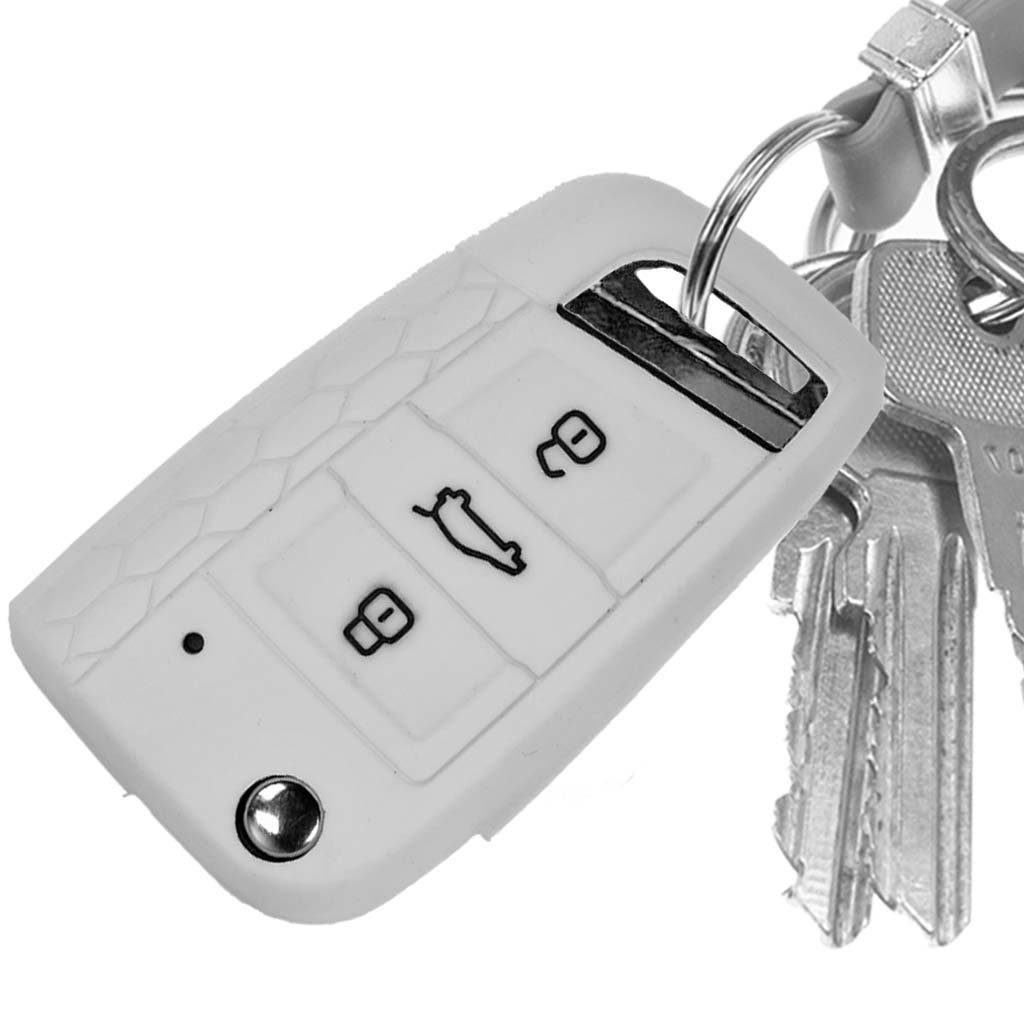 3 VW Tasten Polo GTI Silikon Weiß, GTD VII GTE 7 R Autoschlüssel Softcase für Schlüsseltasche Golf Klappschlüssel Schutzhülle mt-key