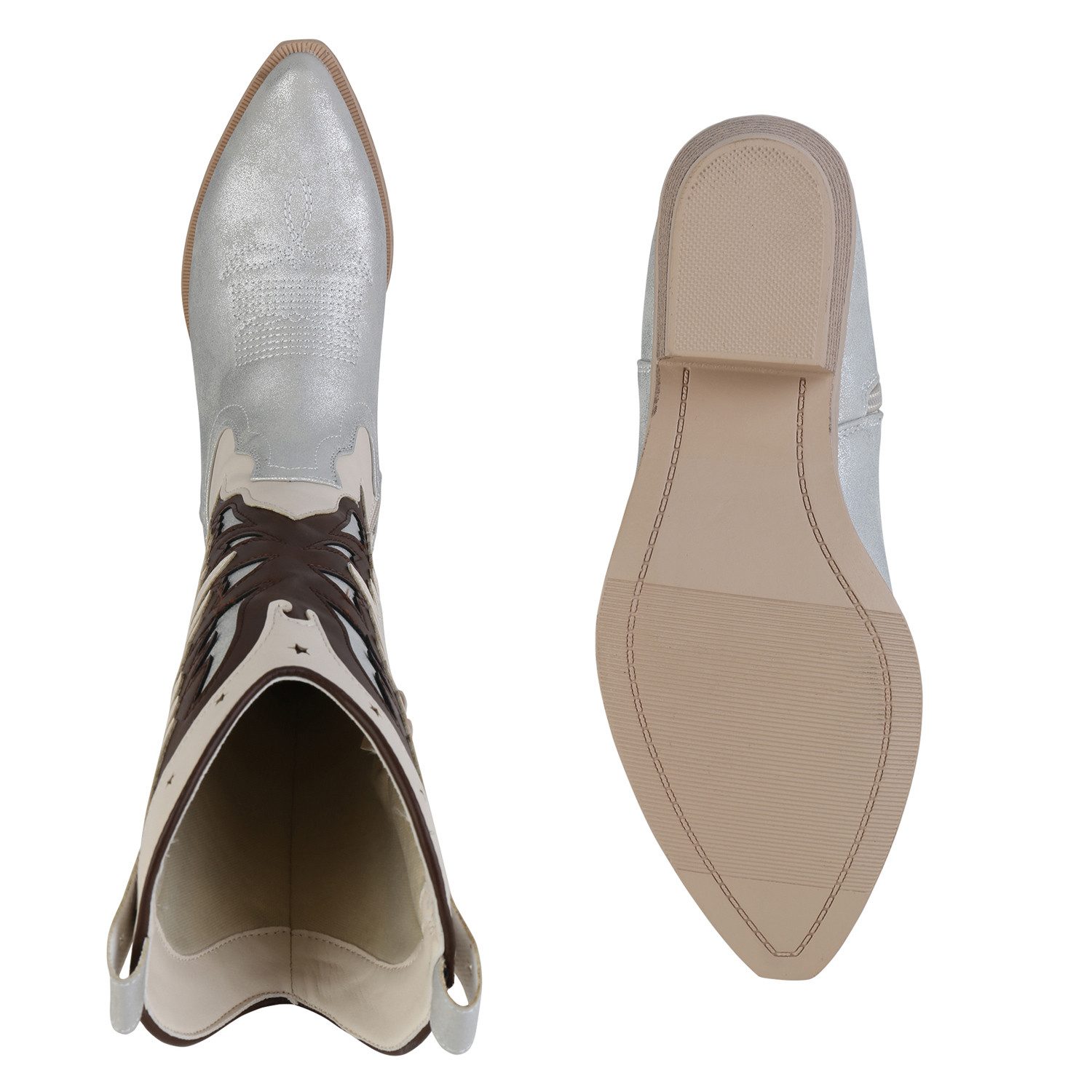 VAN HILL 841113 Cowboystiefel Damen Cowboystiefel Stiefel Spitze Holzoptikabsatz Western