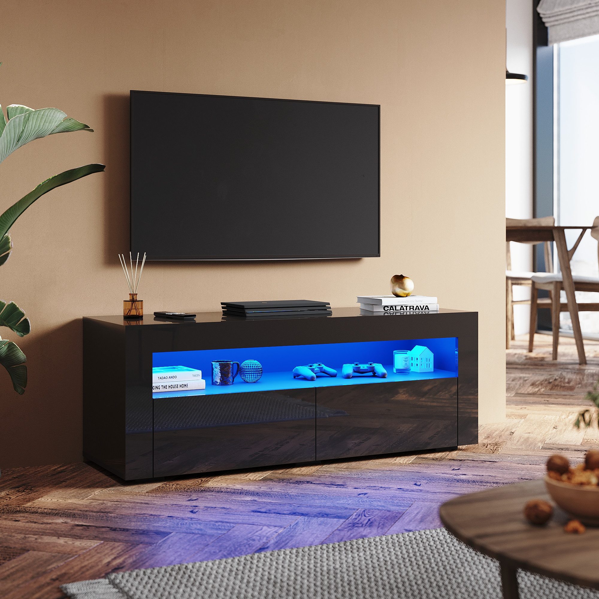 SONNI TV-Schrank TV Lowboard Board mit RGB Beleuchtung Schwarz Hochglanz Fe günstig online kaufen