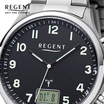 Regent Funkuhr Regent Herren Uhr BA-445 Metall Funkwerk, (Funkuhr), Herren Funkuhr rund, groß (ca. 40mm), Metallarmband