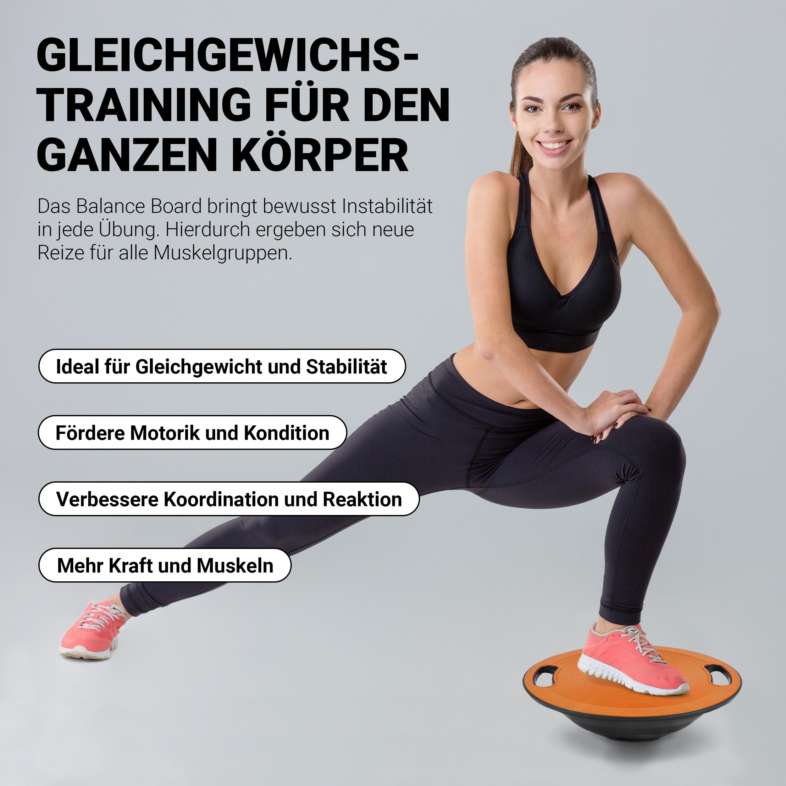 MSports® Stabilisations-Therapiegerät MSPORTS Balance Board Premium 40 cm Durchmesser inkl. Übungsposter