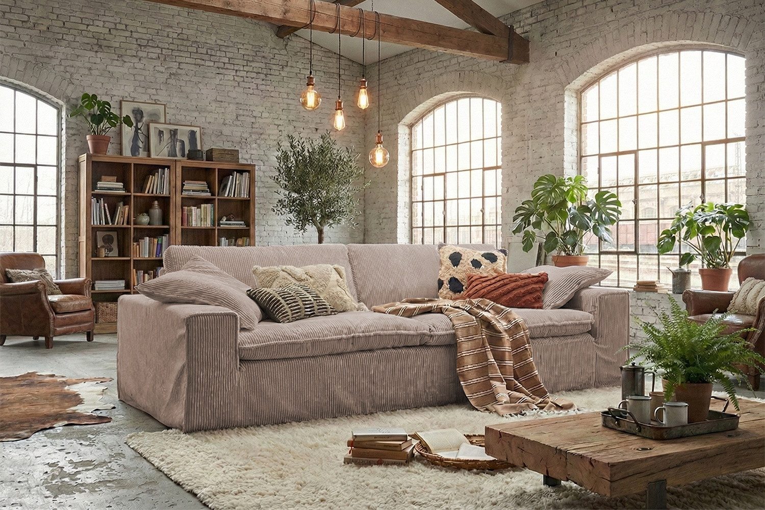 KAWOLA Sofa NETTA, Sofa Couch Cord Bezug abziehbar, verschiedene Breiten und Farben