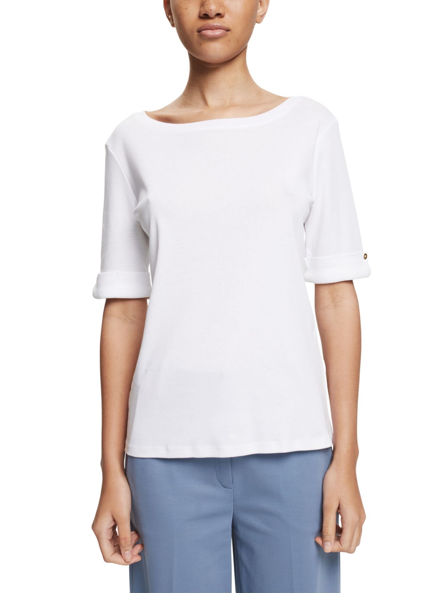 Bio-Baumwolle T-Shirt T-Shirt Ärmel WHITE mit aus umgeschlagenem Collection Esprit (1-tlg)