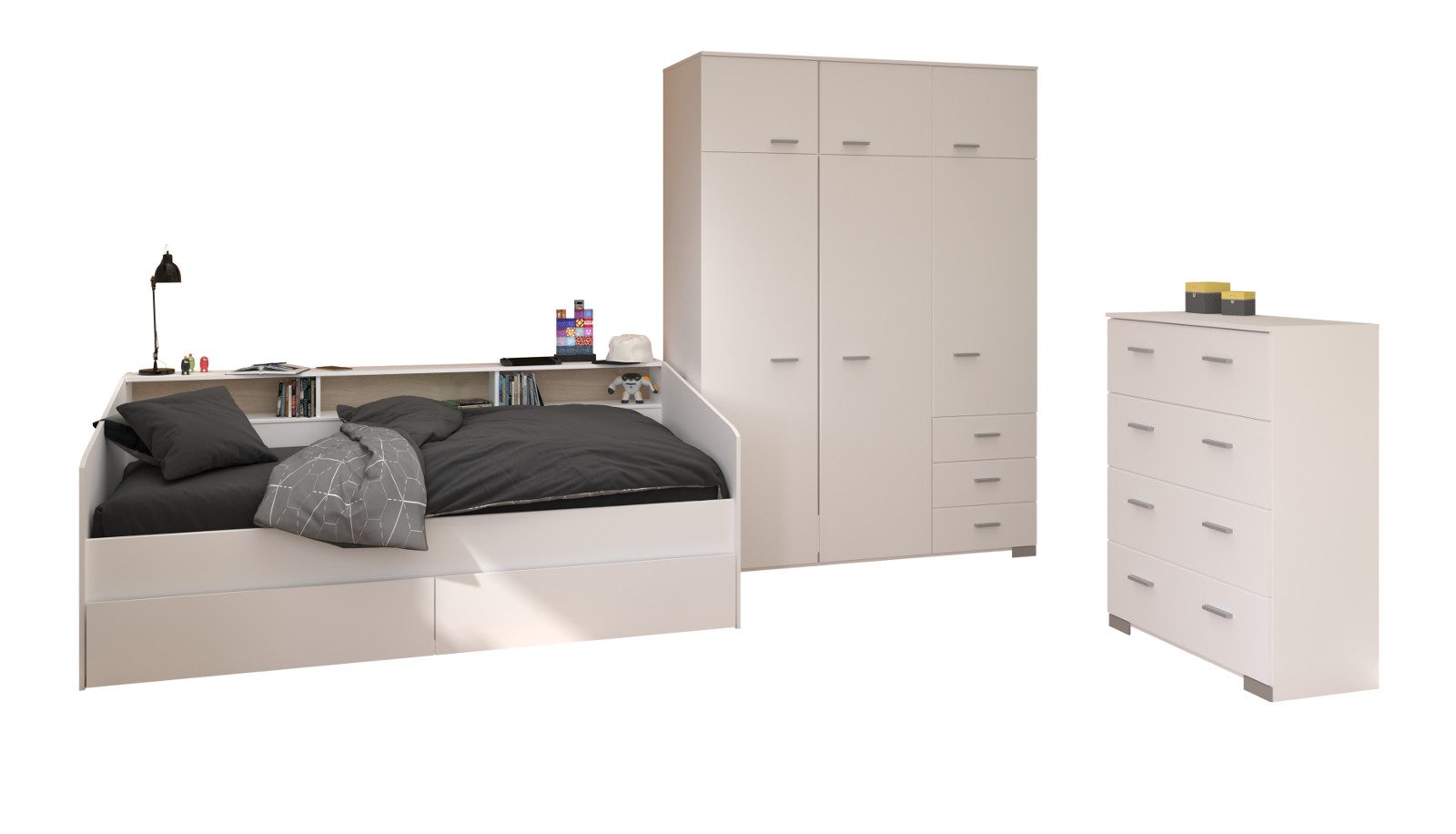 Parisot Jugendzimmer-Set Sleep, (Kinderzimmer Komplett-Set in weiß, 4-teilig), mit 6-türigem Kleiderschrank