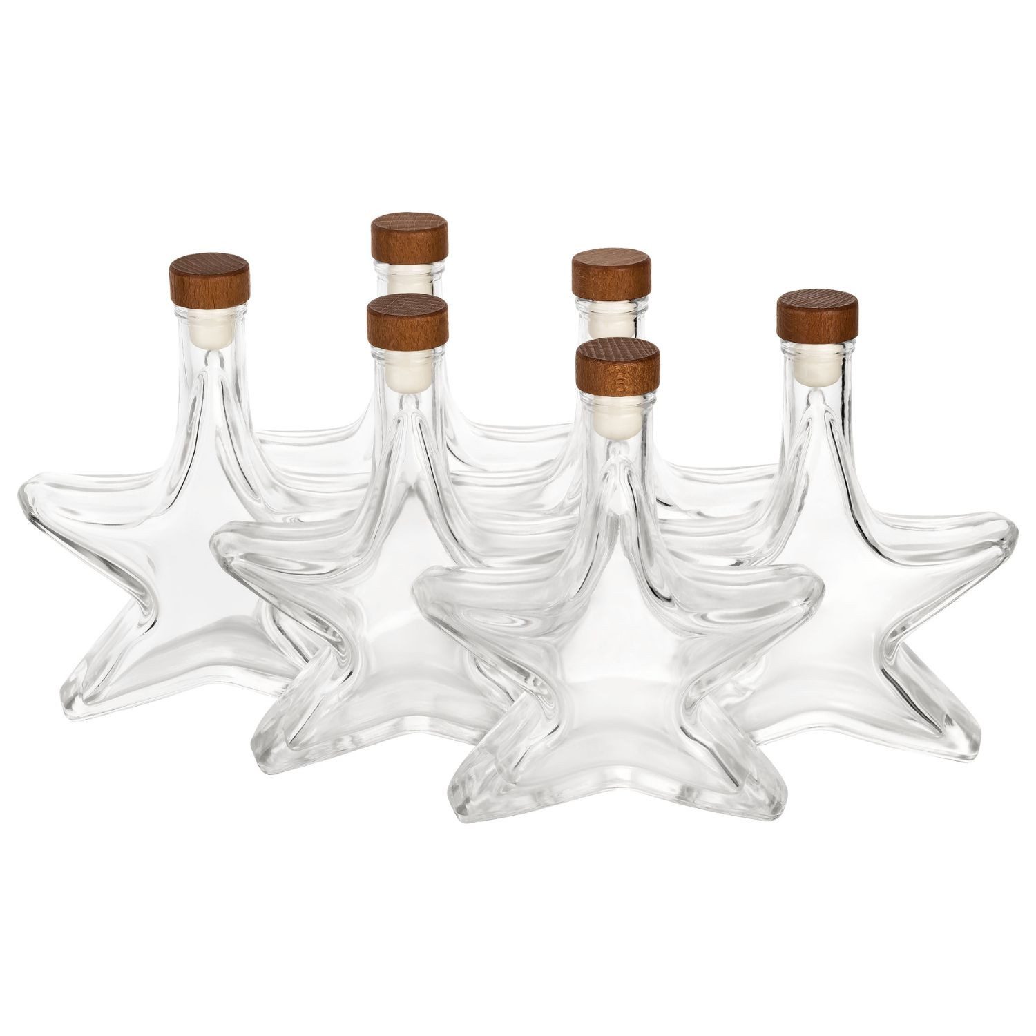 Flaschen-Fuchs Vorratsglas 6x Sternflaschen 200ml -leere Likör Flaschen zum Befüllen, Glas, (6x Sternflasche)