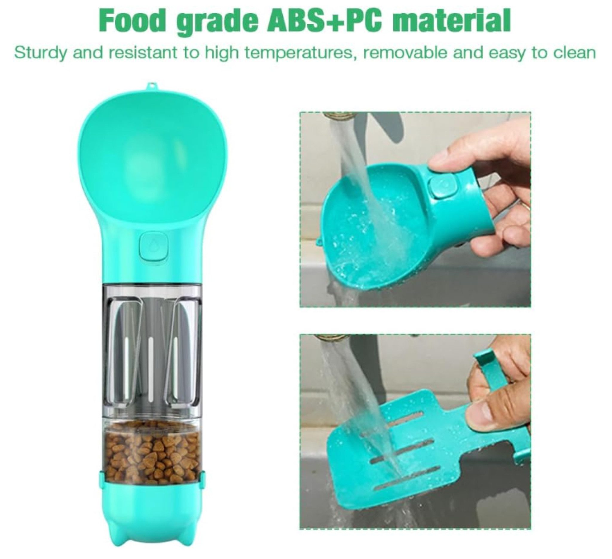 Bäll Reisenapf Hunde Trinkflasche Wasserspender mit Futterbox, Kotschaufel, Kotbeutel, Kunststoff, auslaufsicher, robust, handlich, kompakt, pflegeleicht