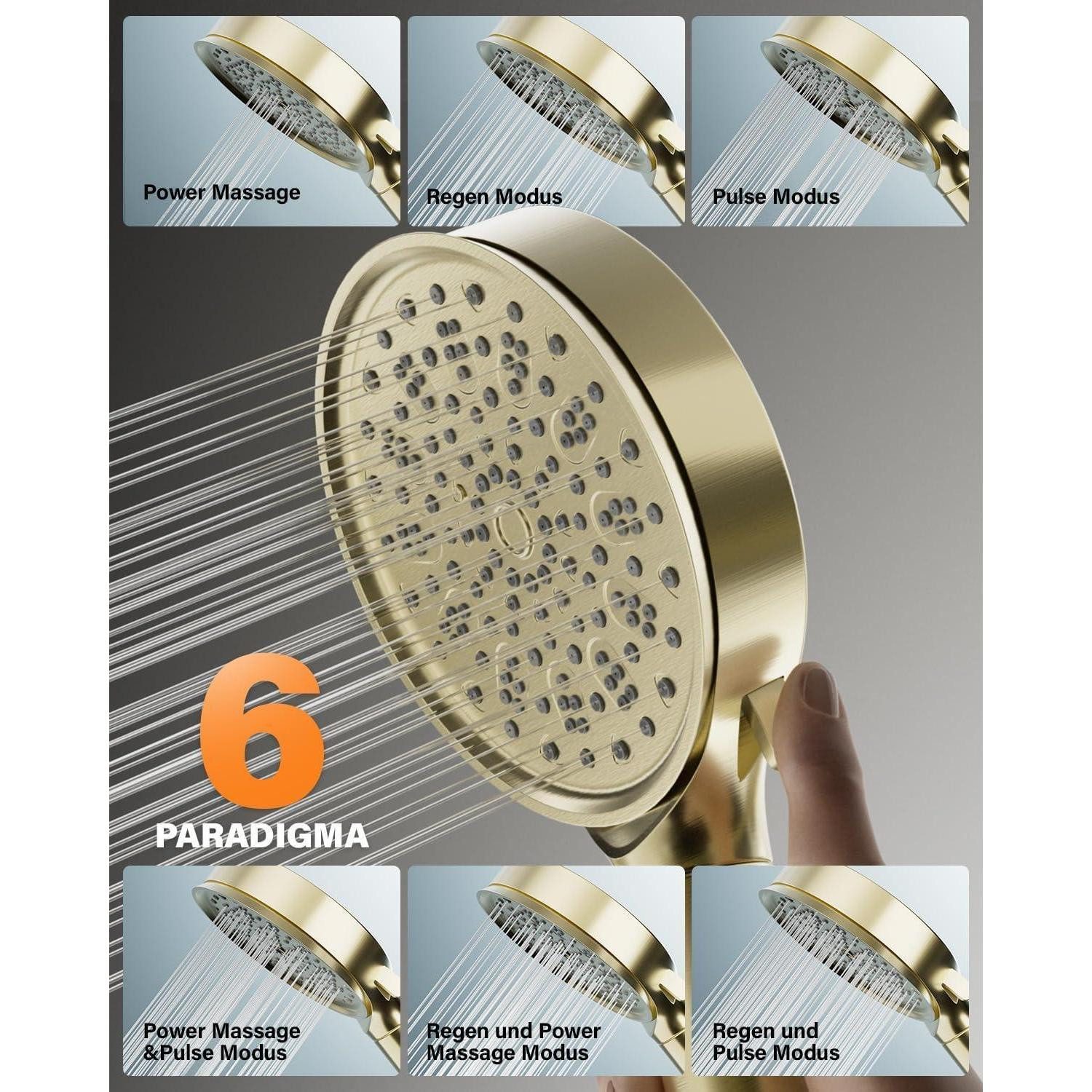 LuxusKollektion Handbrause Duschkopf Handbrause Hochdruck Filter 6 Strahlarten Schlauch Gold