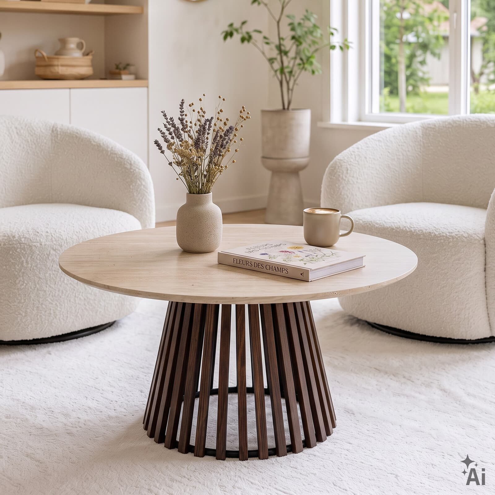 IDIMEX Couchtisch BERGA, Wohnzimmertisch 80 cm mit Keramik Tischplatte in Travertin Optik Beige