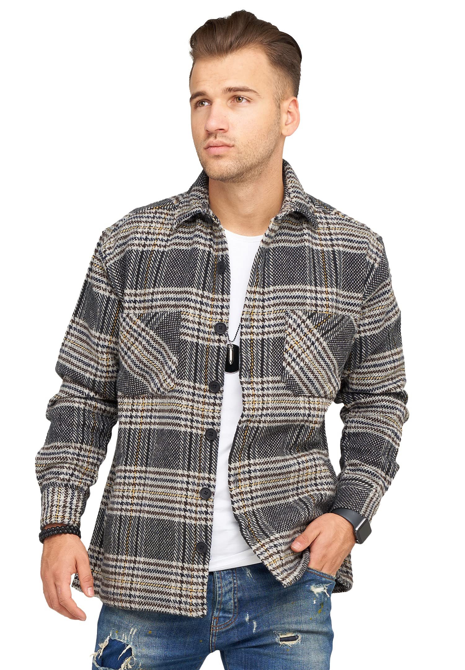Style-Division Flanellhemd - Overshirt Sweatjacke für Herren Dickes Langarmhemd als Übergangsjacke