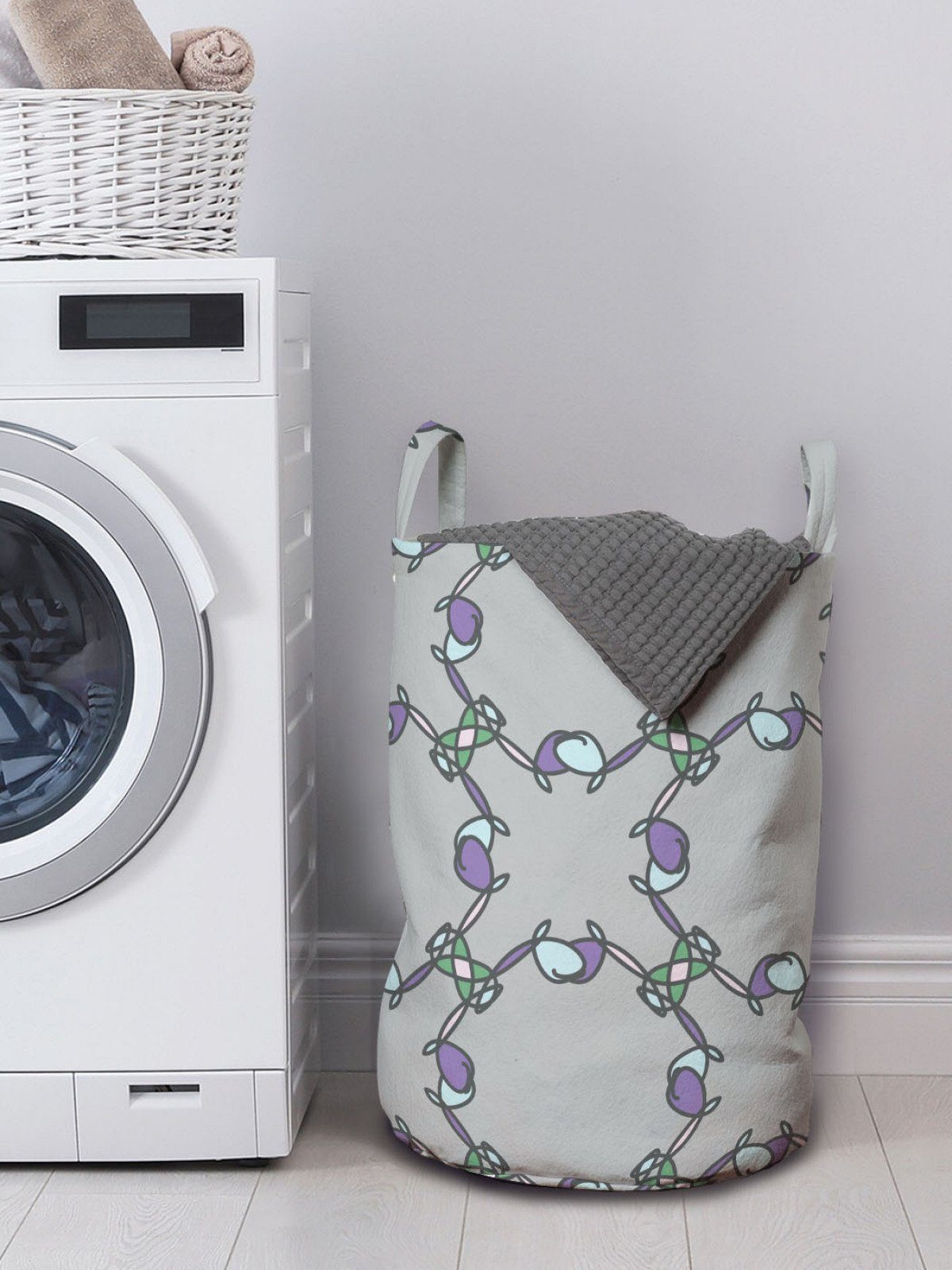 Abakuhaus Wäschesäckchen Wäschekorb Griffen Abstrakt für Doodle Waschsalons, mit Ornament Pastel Kordelzugverschluss