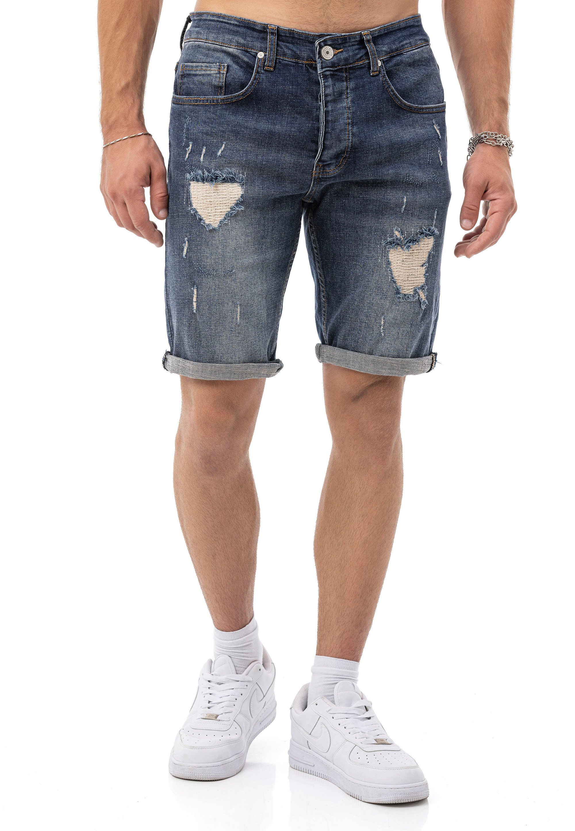 RedBridge Jeansshorts mit Destroy-Details – Kurze Denimhose, 5-Pocket, Umschlag, Regular Fit