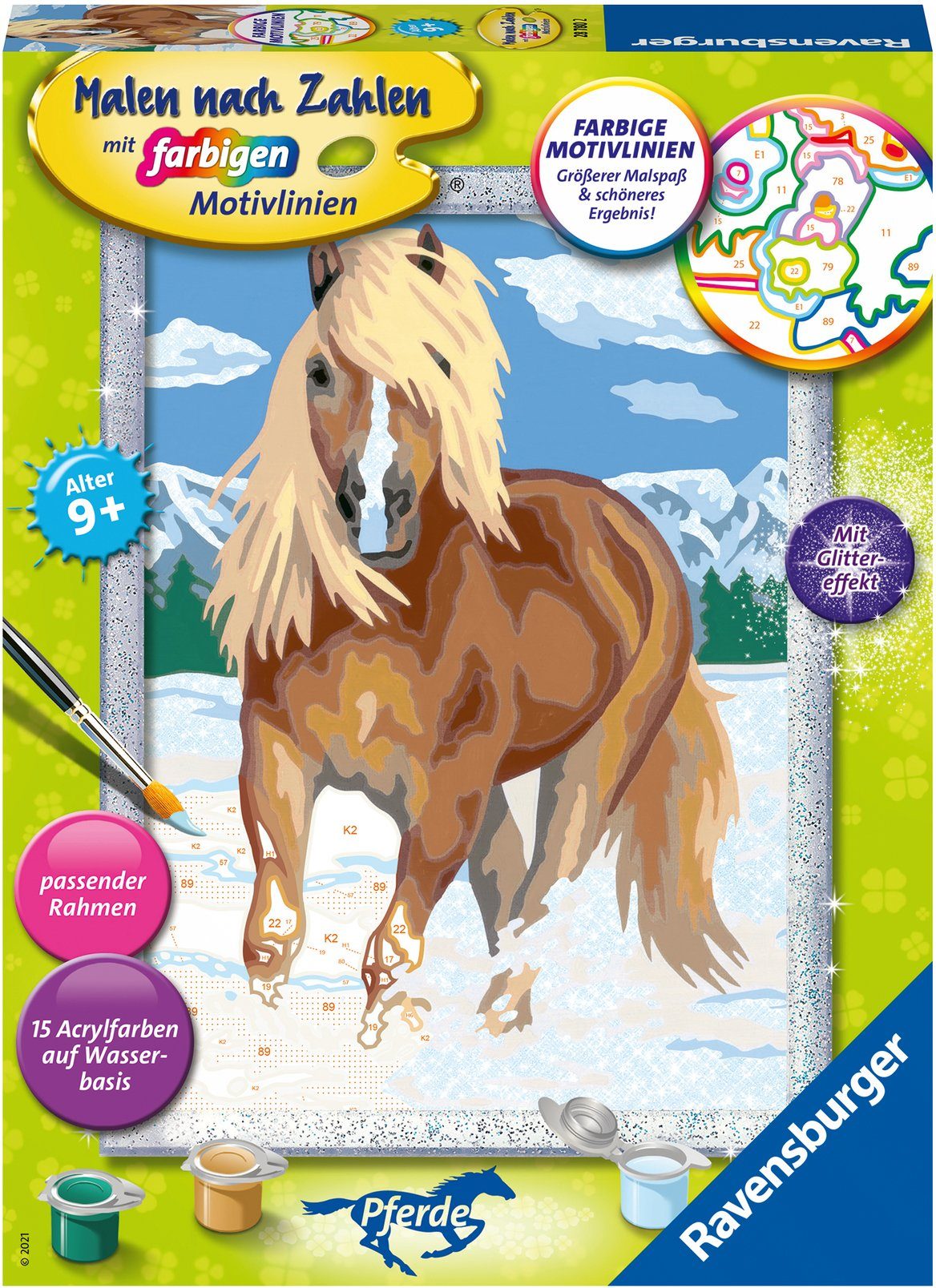 Ravensburger Malen nach Zahlen Haflinger im Schnee, Made in Europe; FSC® - schützt Wald - weltweit