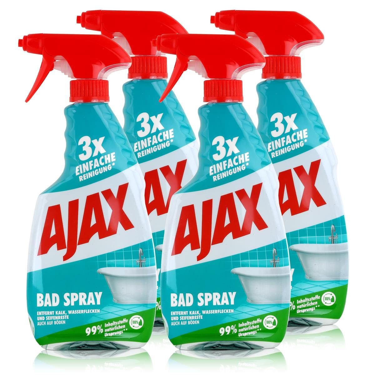 Bad 500ml (4er Ajax Badreiniger - Kalk Entfernt Spray AJAX & Seifenreste Badreiniger Pa
