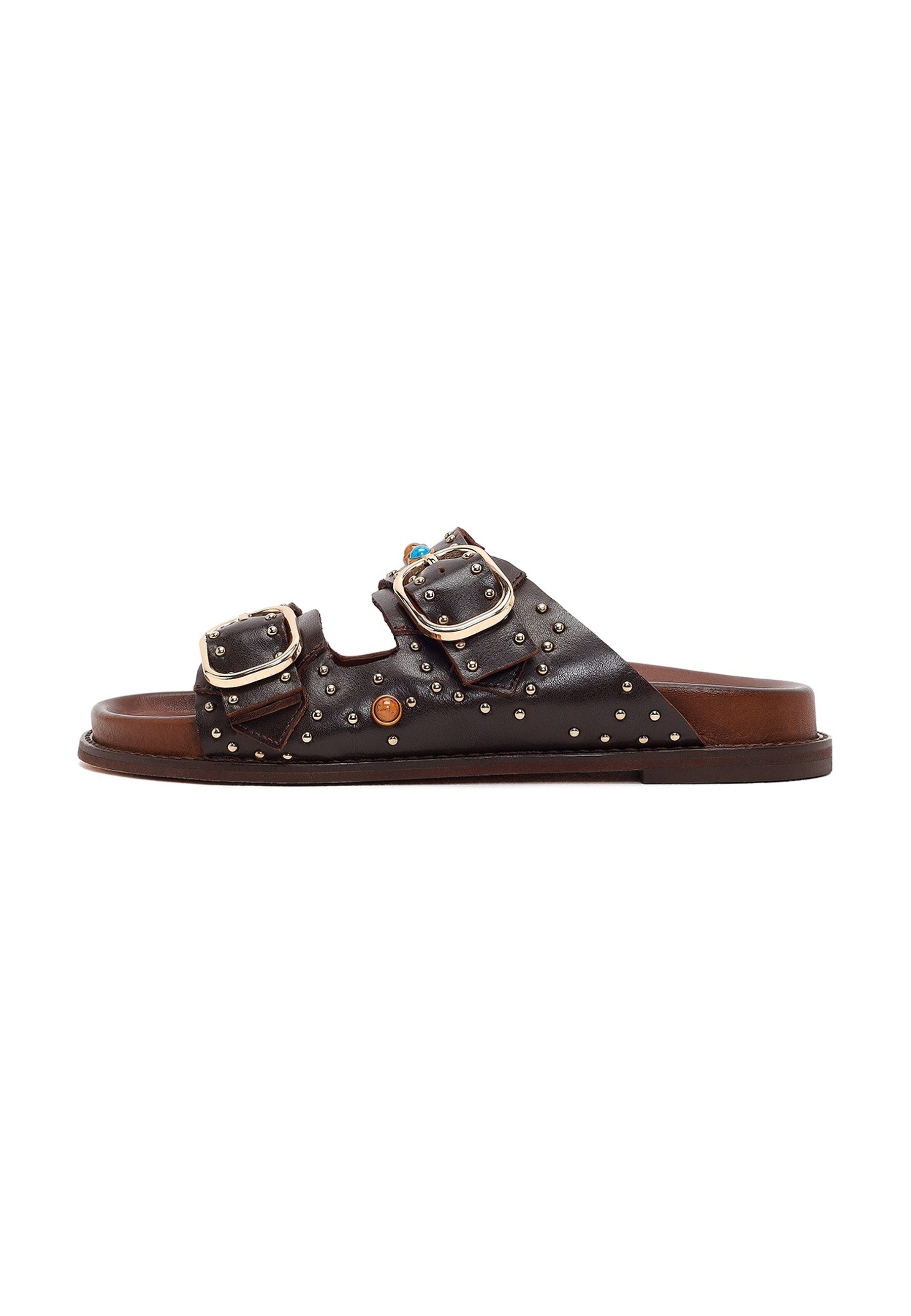 Derimod Pantoletten aus Leder Mules Echtes Leder, Lederfutter, TPU-Sohle, Nieten-Details, Steinakzente