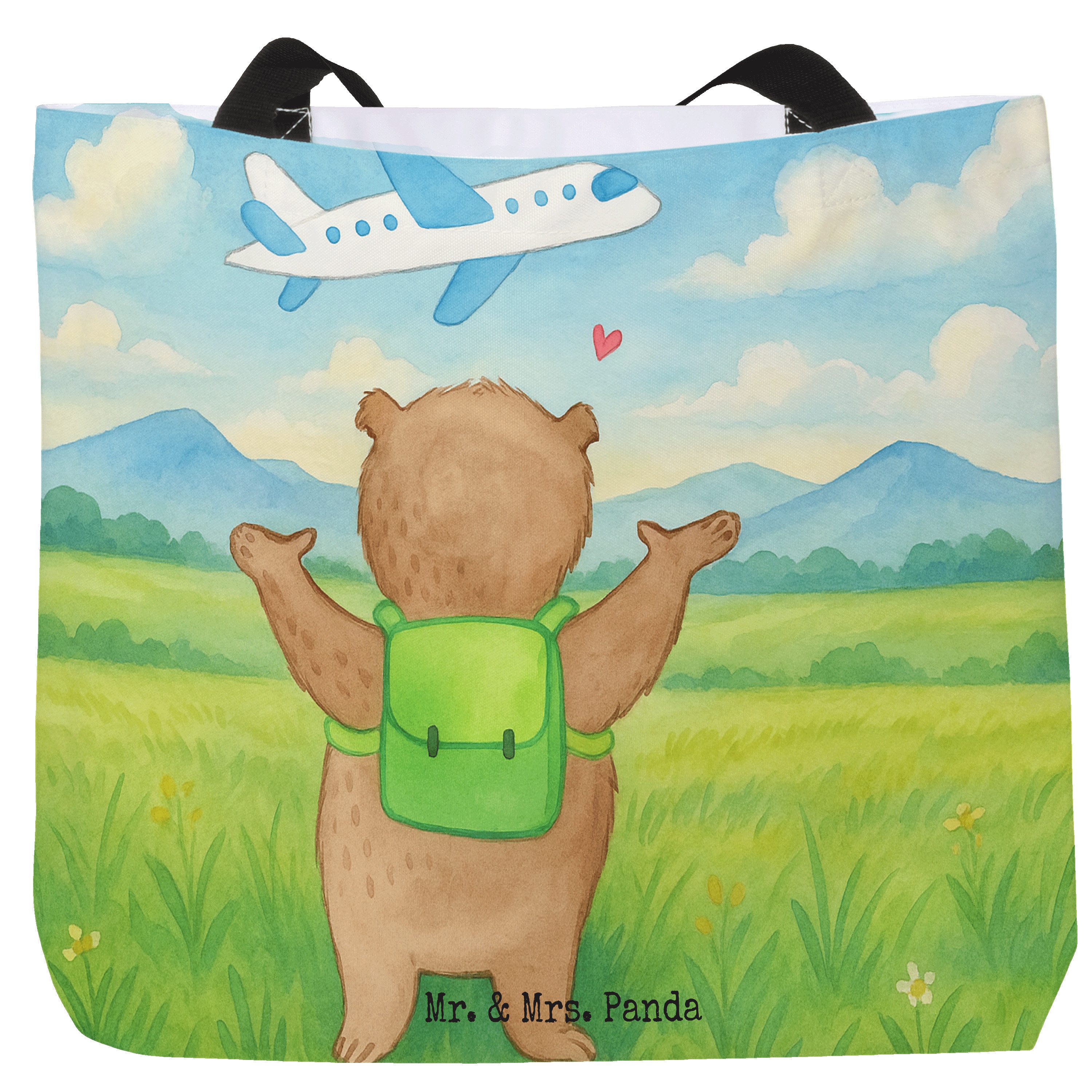 Shopper Bär Flugzeug Design, Tote Bag, Weiß, Valentinstag, Freundin, Reisetas