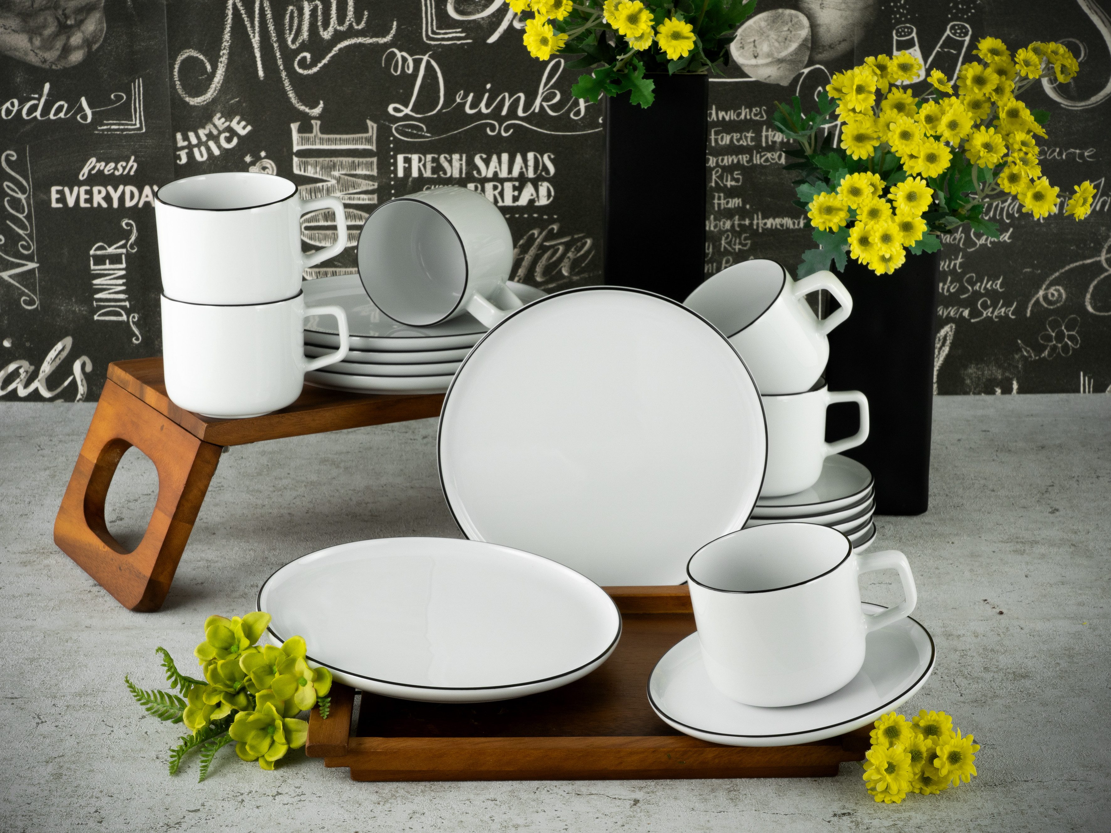CreaTable Kaffeeservice Chef Collection Black Line, Kaffee-Service 18-tlg (18-tlg), 6 Personen, Porzellan, Daily Use, Zeitlos