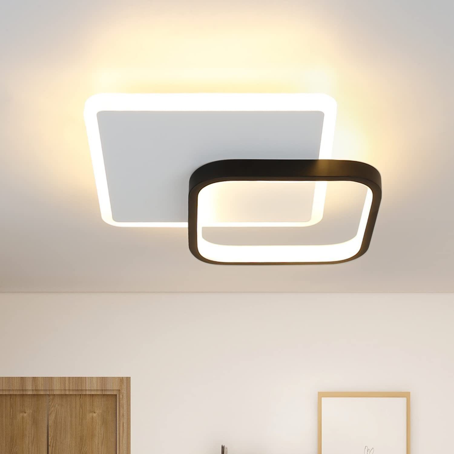 ZMH LED Deckenleuchte LED Modern Schwarz Weiß Acryl Wohnzimmerlampe mit Fernbedienung, LED fest integriert, Warmweiß, LED fest integriert