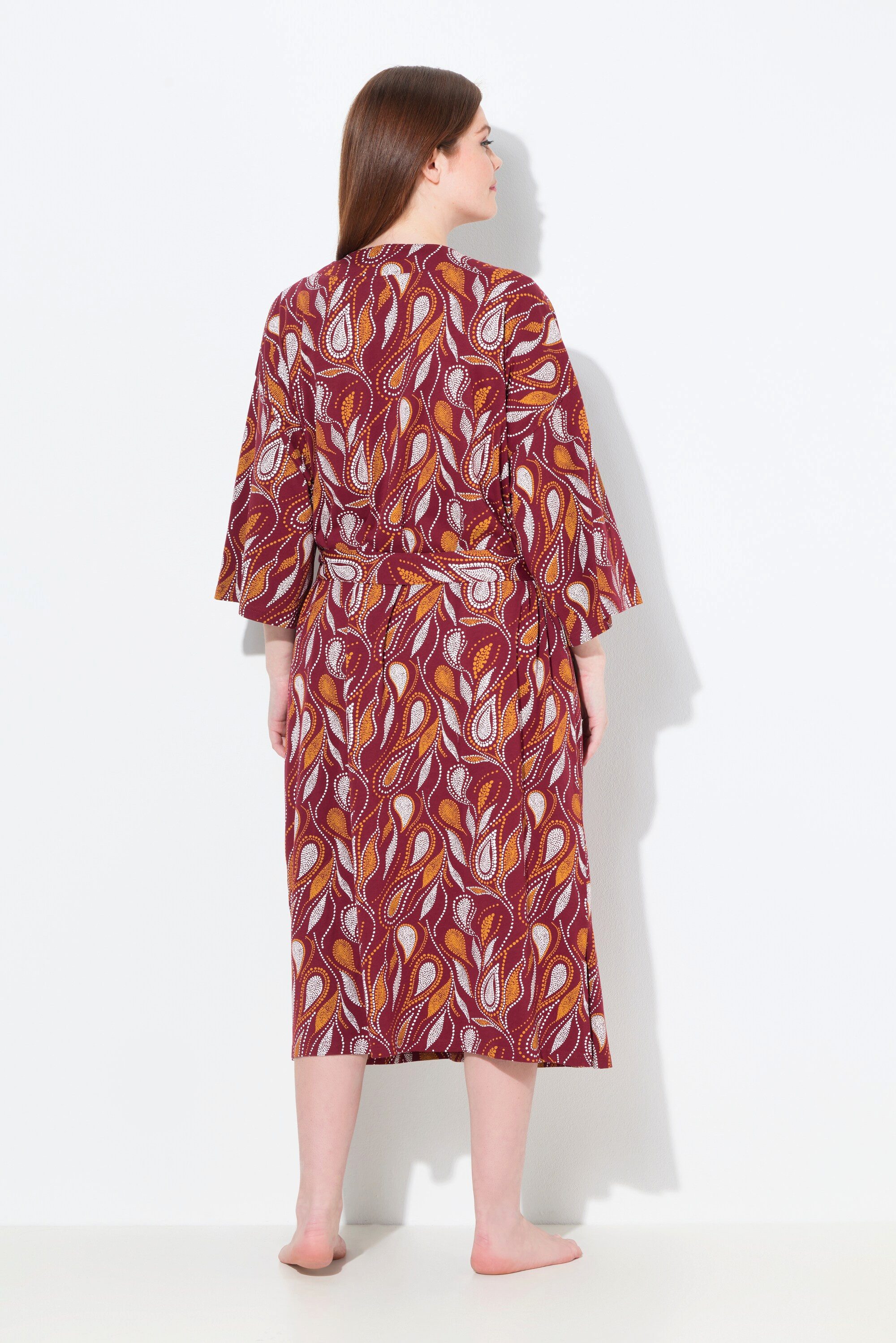 Ulla Popken Bademantel Bademantel Paisley Kimono-Form 3/4-Arm, lang, Materialmix