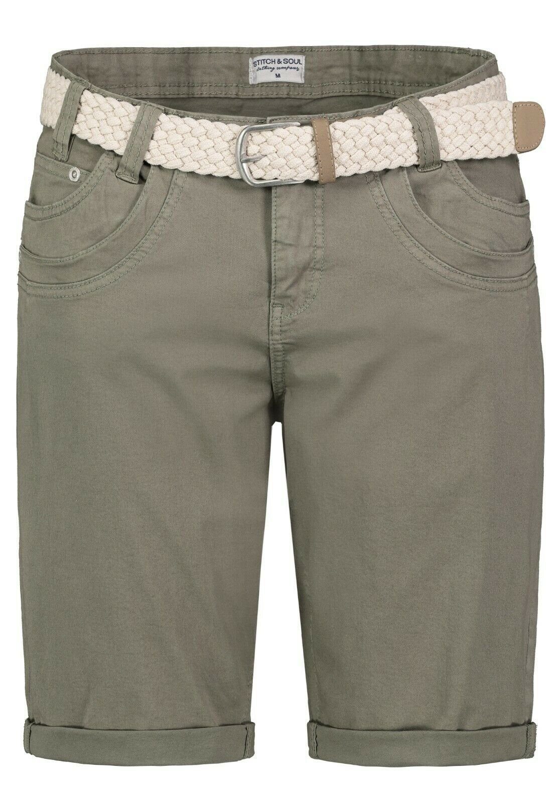 Stitch & Soul Bermudas Damen Short Bermuda kurze Hose Sommer Chino Stoff Hose mit Gürtel