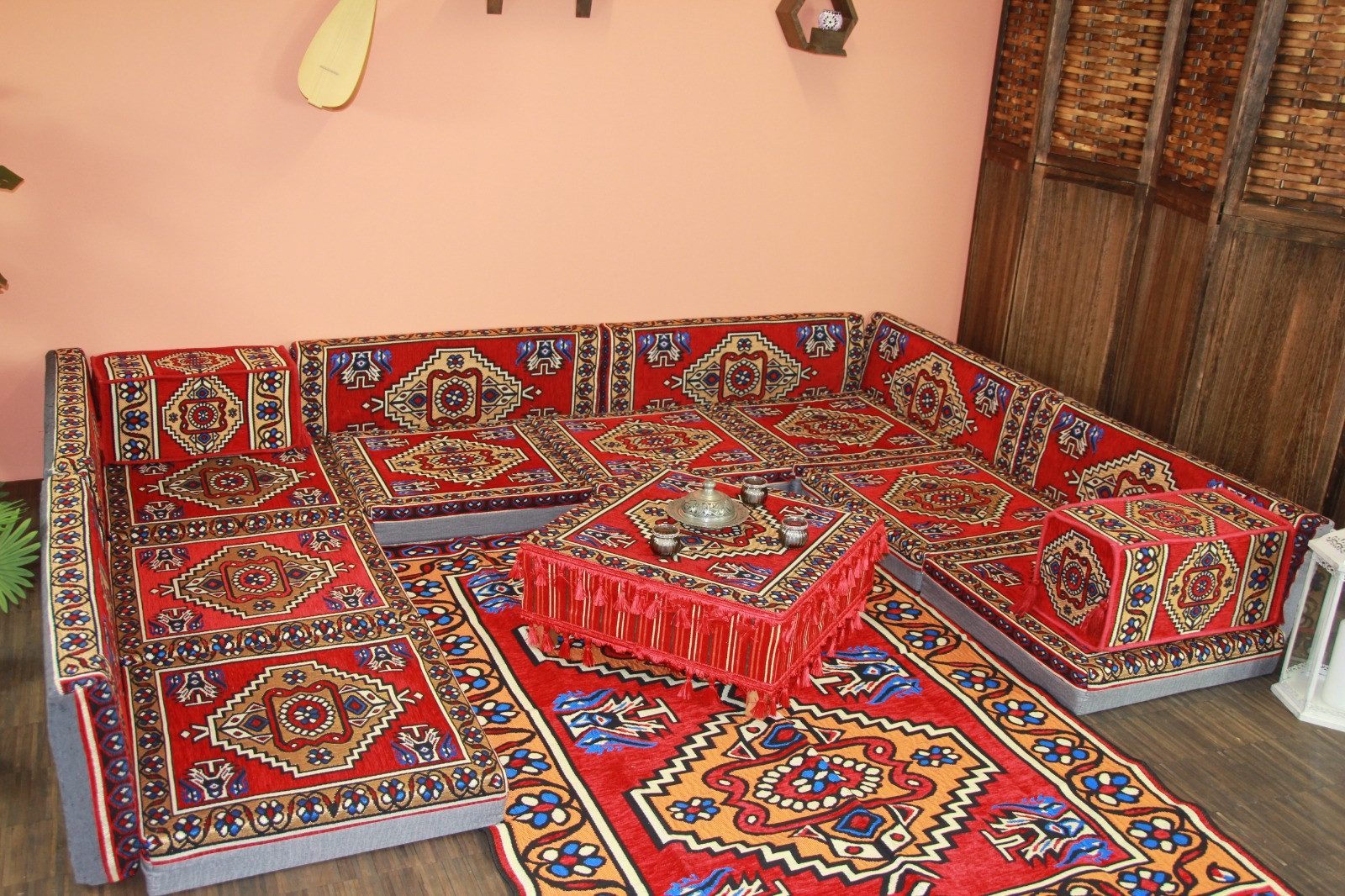 CaddeBuy Sofa Arabische Ecke Majlis, Stizkissen, Orientalisches Sofa, Kelim, AR-12, 190 Teile