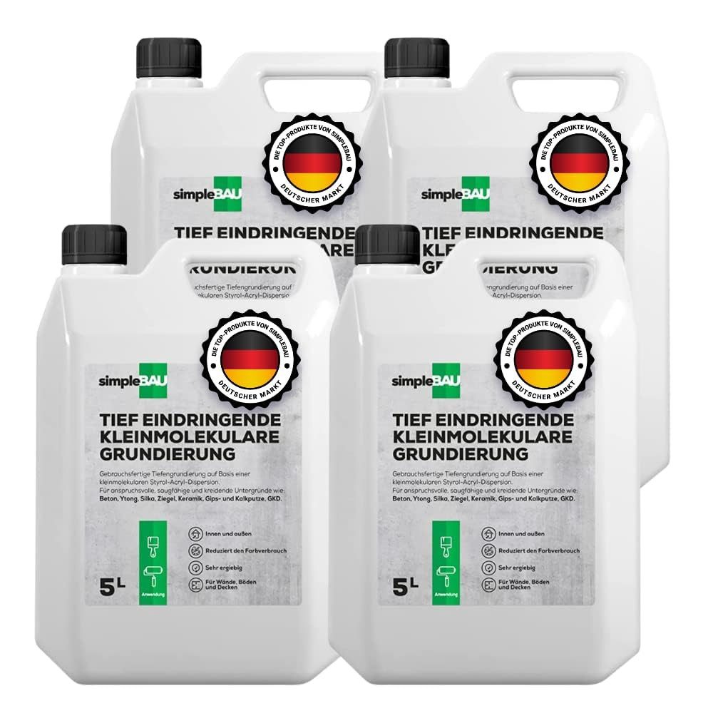 simpleBAU Tiefengrund 4x5L – Gebrauchsfertige Tiefengrundierung für Innen & Außen