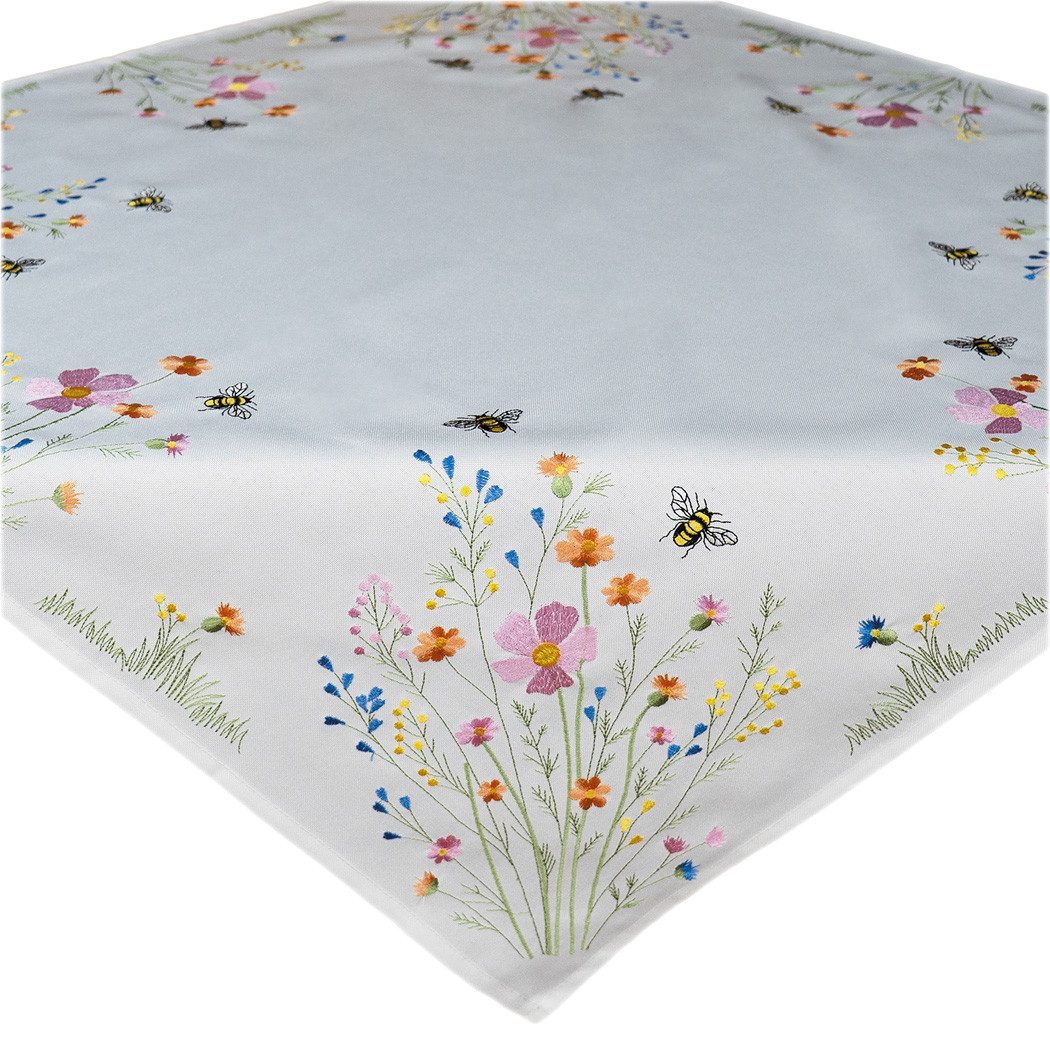 texpot Tischdecke Tischläufer Stickerei Blumen mit Bienen Frühling (1-tlg)