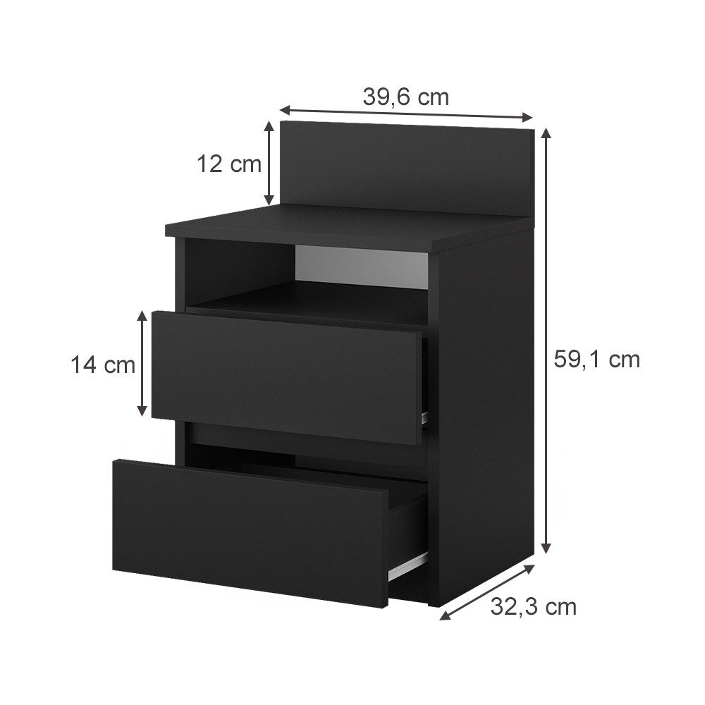 Vicco Nachtschrank Monty, Schwarz, 39.6 x 59.1 cm (1-St)