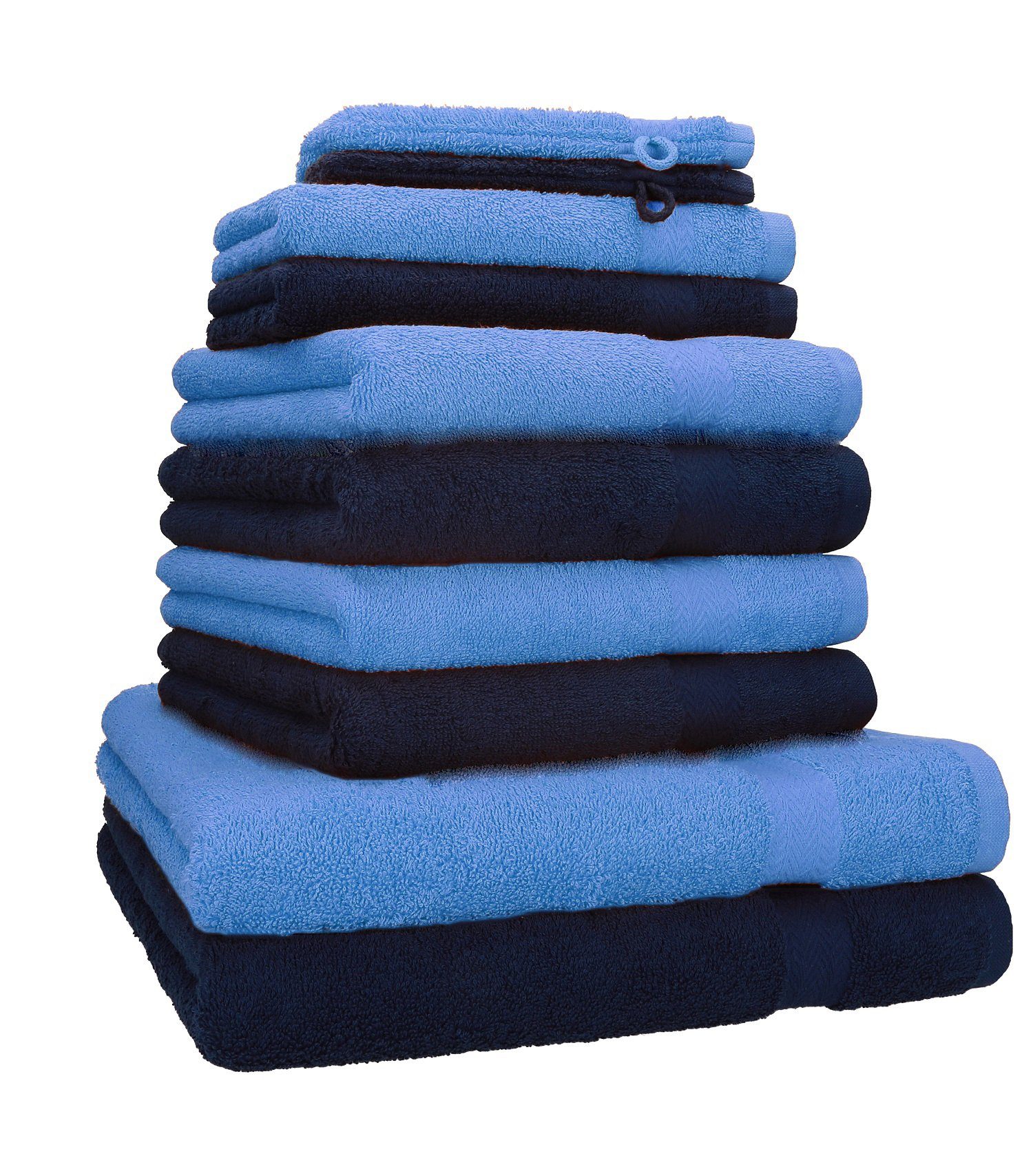 Farbe Dunkelblau Handtuch Betz 10-tlg.. & Premium Handtuch-Set Hellblau, (10-tlg) Set 100% Baumwolle,
