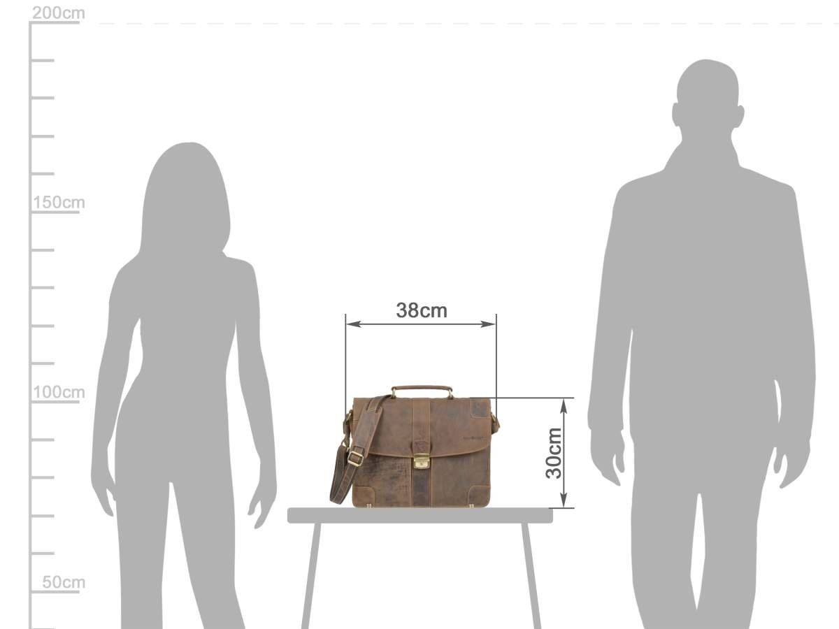 Greenburry Aktentasche Lehrertasche Leder Damen Herren 38x30cm 2 Fächer Business Schule, Businesstasche, kleine Schultasche, für Herren und Damen, rustikal