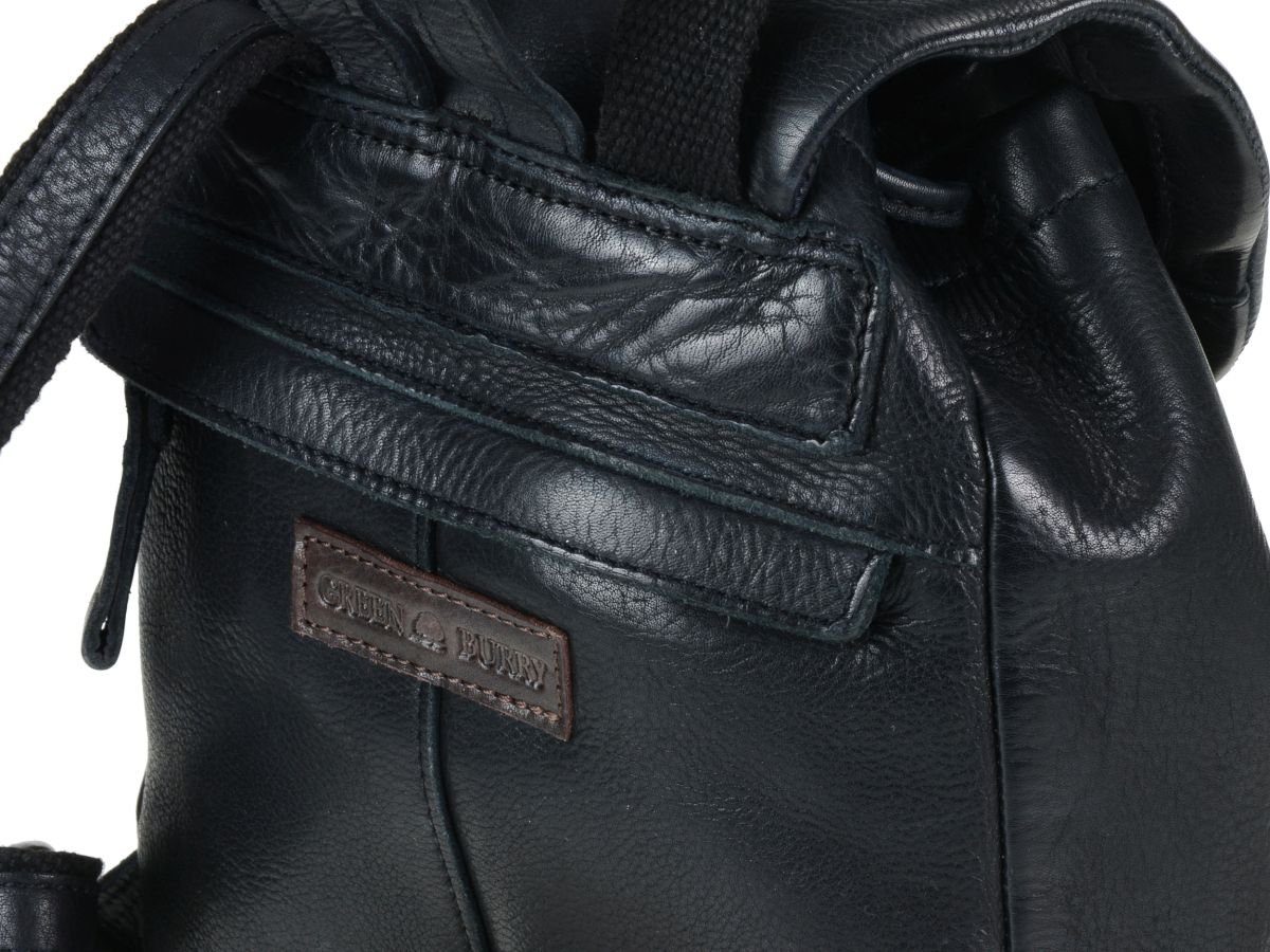 Greenburry Leder Washed, black kleiner Vintage Damenrucksack, Cityrucksack, weiches Freizeitrucksack knautschig