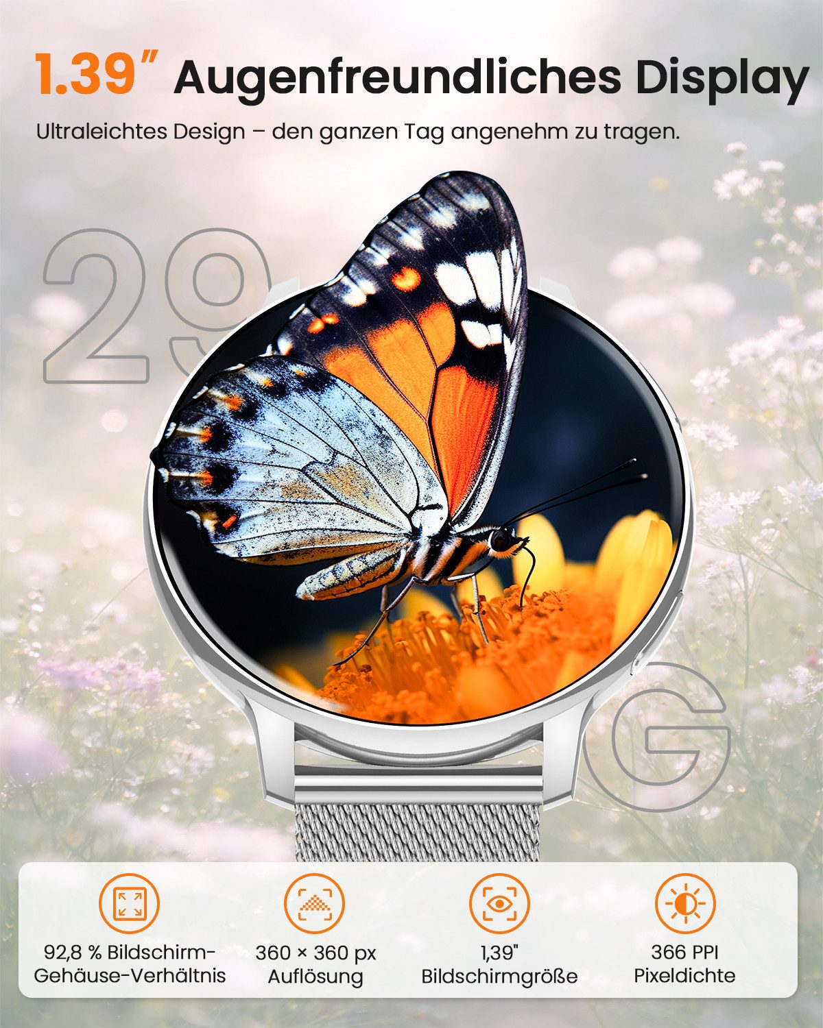SWGOTA 2026 NEW Smartwatch Damen Fitnesstracker Uhr mit Anrufe,Pulsuhr,SpO2 Smartwatch (3.53 cm/1,39 Zoll, HD Touchscreen), Smartwatch für Damen mit Blutdruck,Schlafmonitor,Zyklus,2 Armbänder