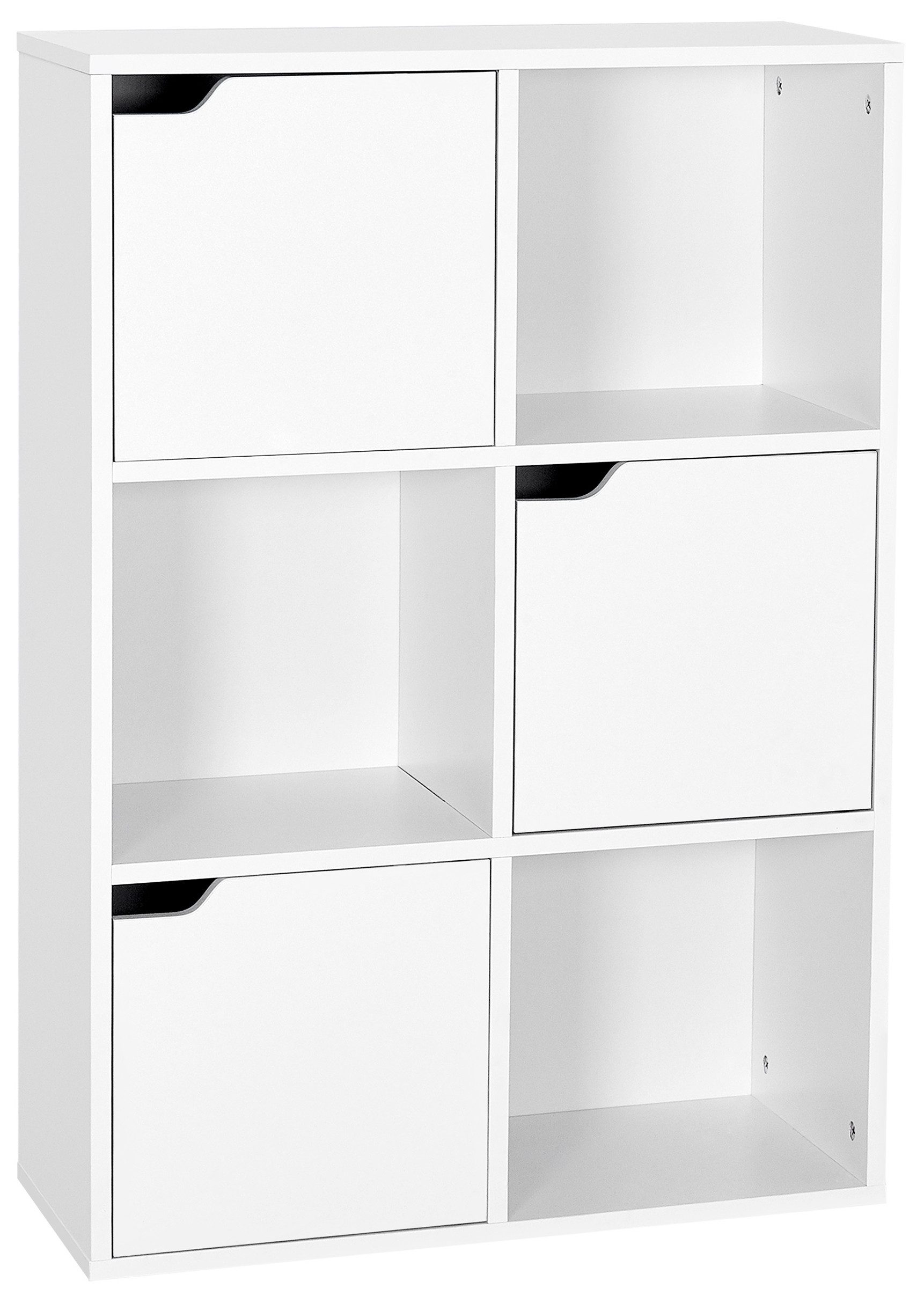 Mondeer Bücherregal Aufbewahrungsregal, Bücherschrank, Regal aus Holz, Sechs Fächer mit 3 Türen