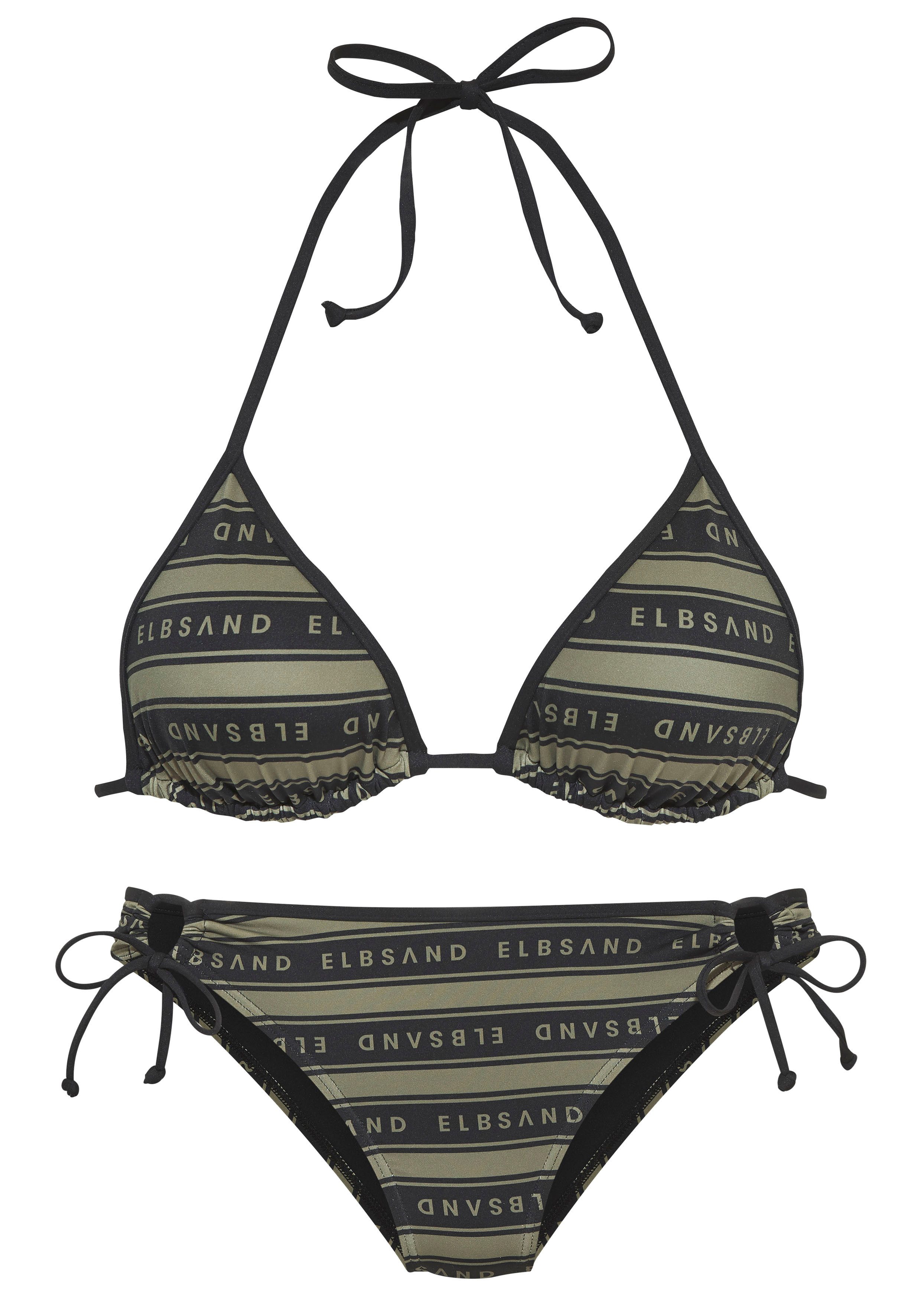 Elbsand Triangel-Bikini Zone (Set) mit kontrastfarbenen Streifen und Schriftzügen
