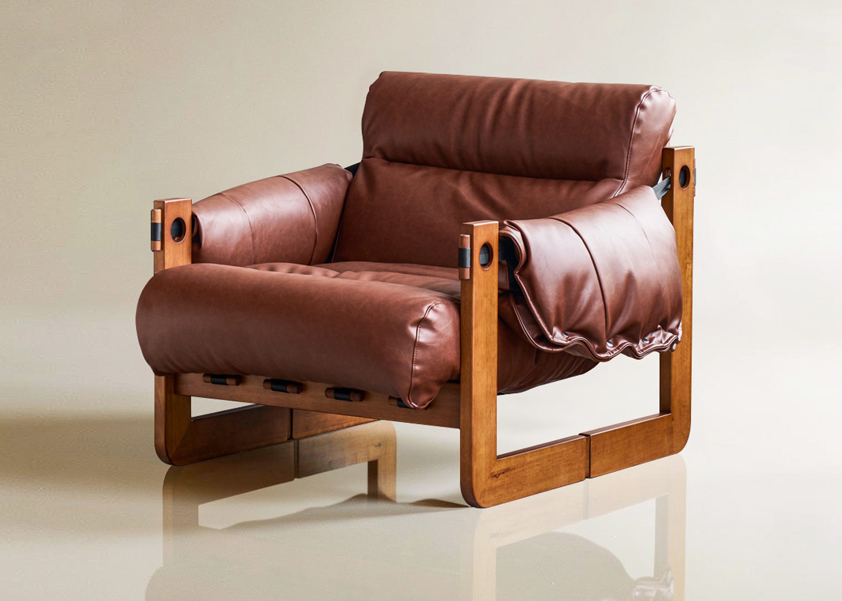 oleyluckidea Relaxsessel Vintage,loungesessel Braun PU-Leder,sessel wohnzimmer Massivholzbeinen (Einzelstück), Massivholzrahmen