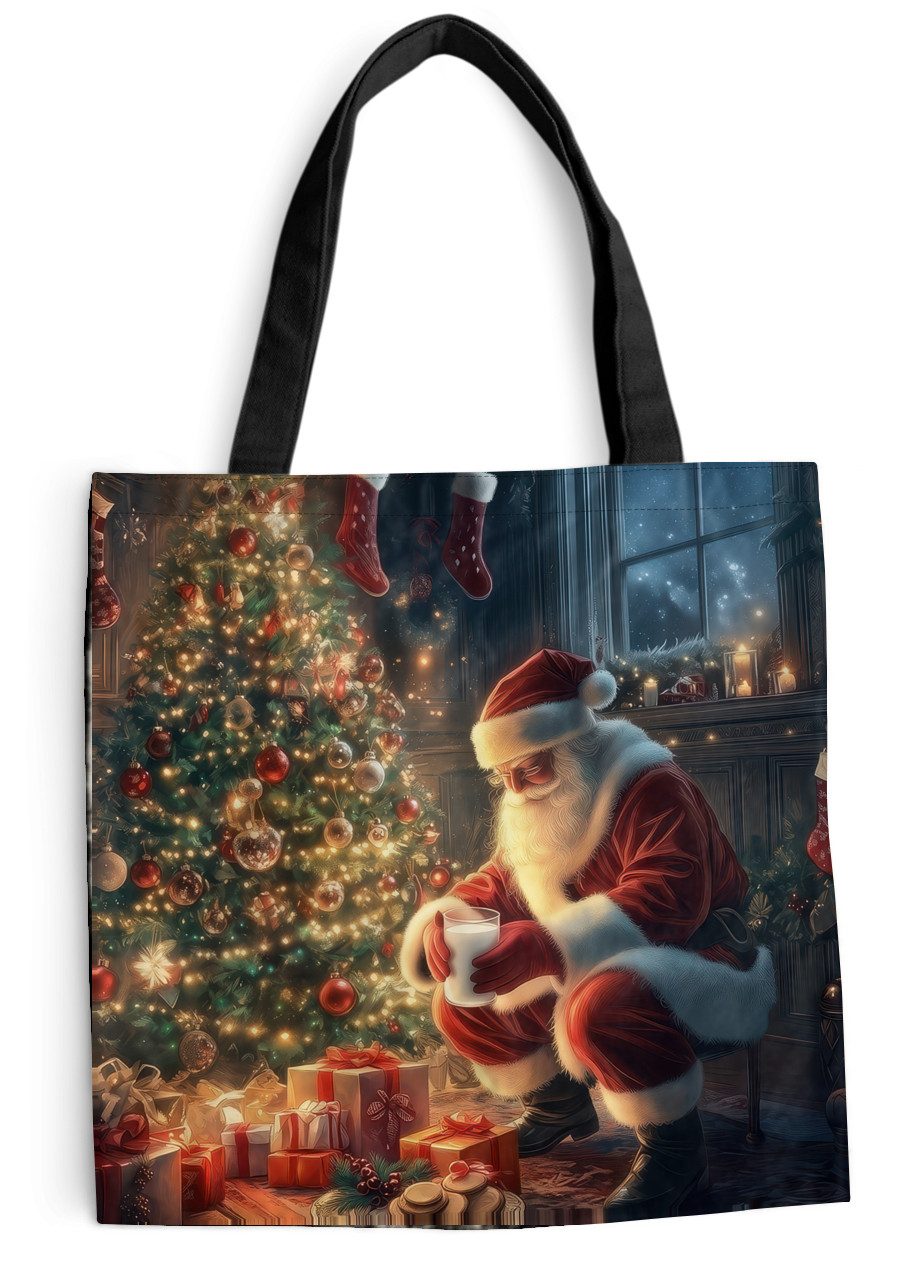MuchoWow Shopper Weihnachtsmann - Kamin - Dunkel, Handtasche, Damen und Herren, Schultertasche, Umhängetasche, Tote Bag