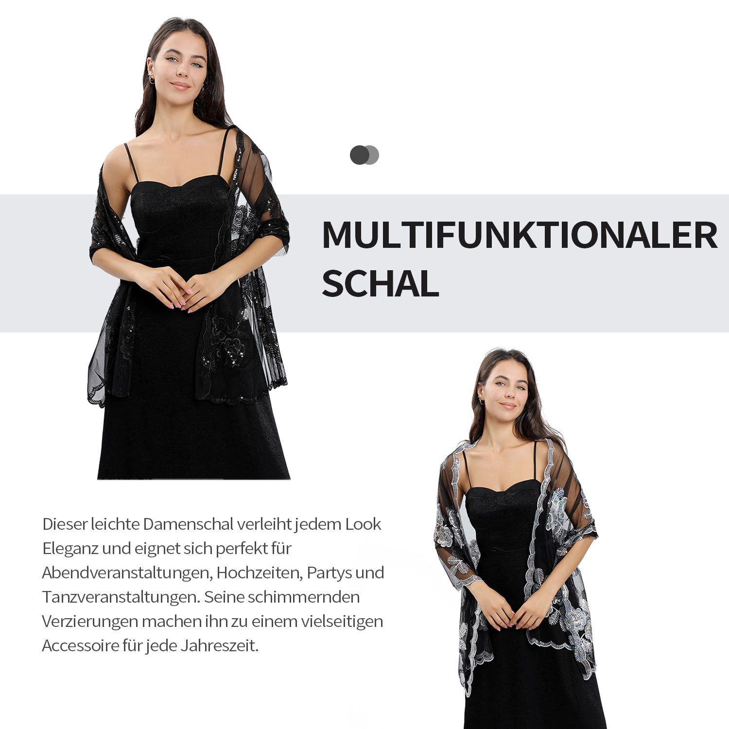 Refttenw Poncho Damen Bestickt Glitzer Schal,Stole,Tuch,Pailletten-Schal,Braut-Schal