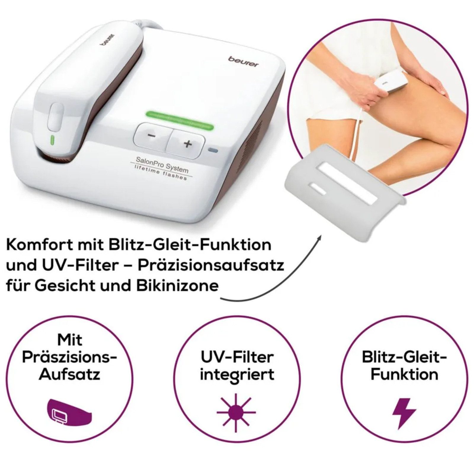 BEURER IPL-Haarentferner IPL-Haarentferner 10000 Plus, Dauerhafte Haarentfernung mit großflächiger Lichttechnik weiß