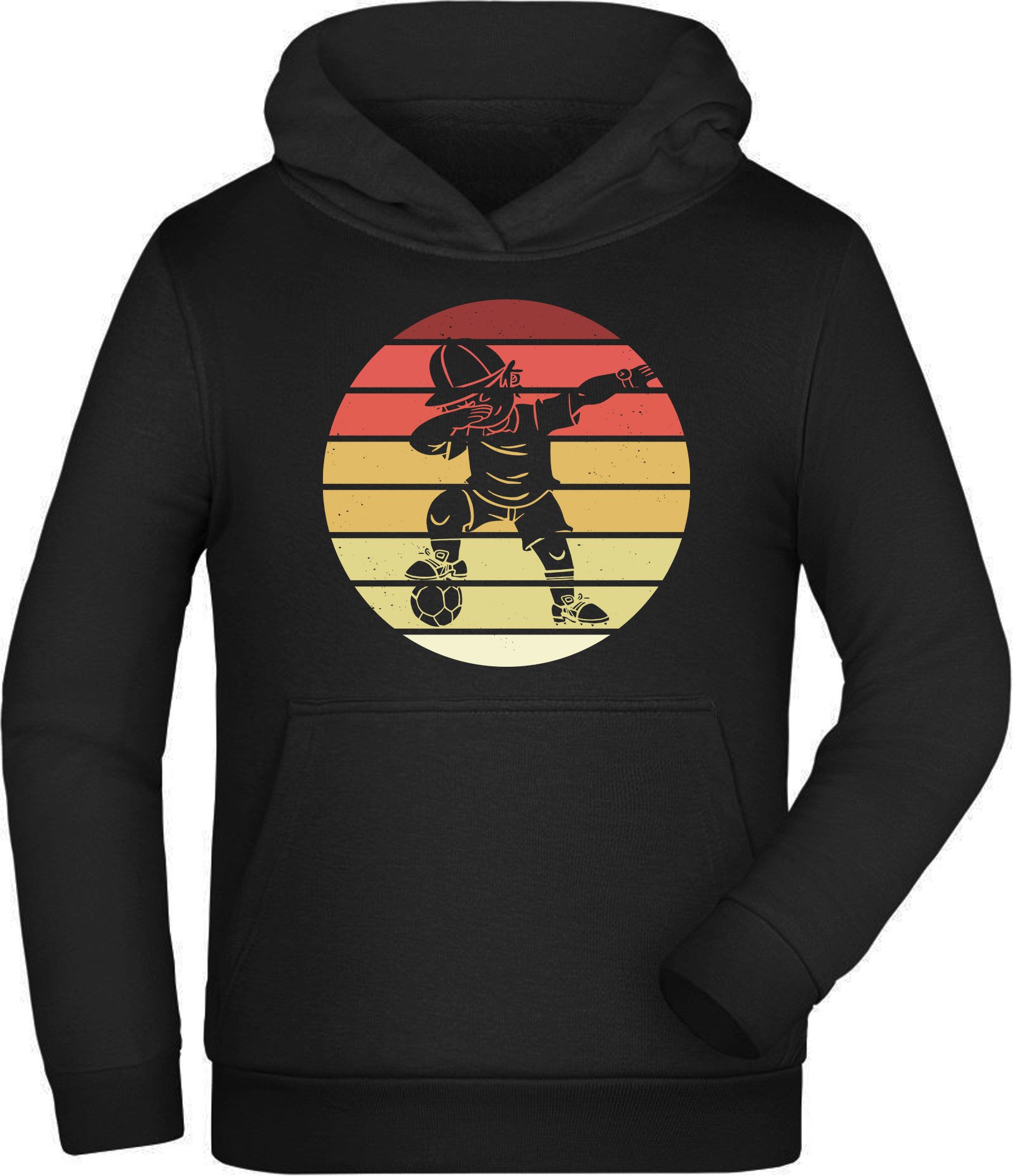 MyDesign24 Hoodie Kinder Fußball Kapuzen Sweatshirt Dab Fussballer im Retro Look Kapuzensweater mit Aufdruck i460