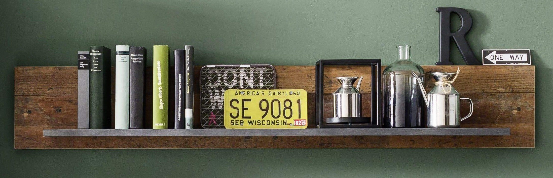 trendteam Wohnwand Wohnwand Indy, Old Used Wood / Matera grau, 4-teilig, Shabby Look, (4-St)